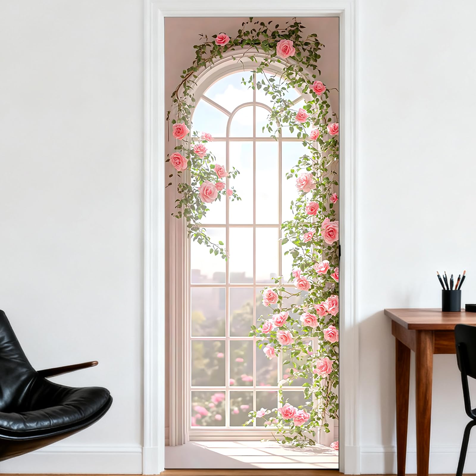 Nuxovilar Rose Arch Door Stickers Peel Stick PVC 30.3x78.7 in