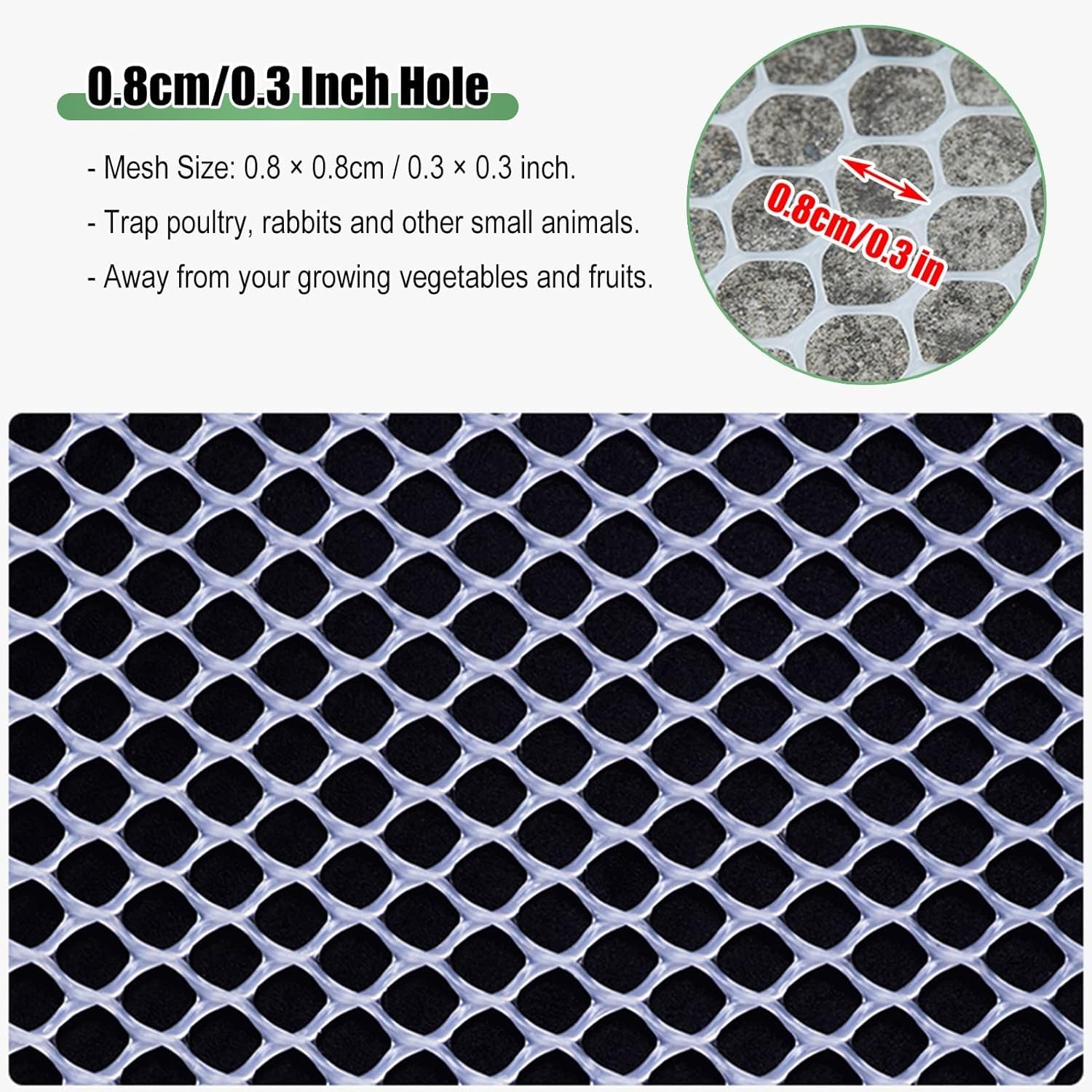 Rete di sicurezza for finestre for gatti da interno (protezione for gatti) Rete for pollaio in plastica bianca Rotolo di rete for pollame Schermo for la privacy con cerniera(0.5x5m/1.64x16.4ft)