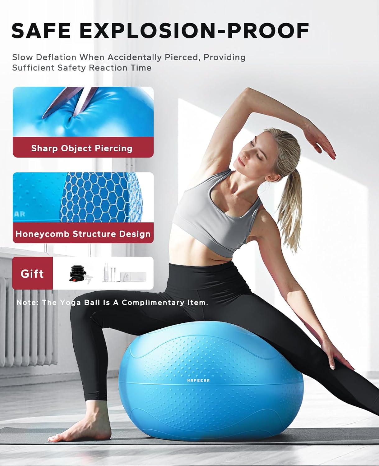 HAPBEAR Back Roller - Yoga Wheel Set with 26'' Anti-Burst Exercise Ball – 12'' PP Inner Core Spine Alignment Tool for Back Pain Relief,Core Strength & Full-Body Workout, Back Roller Wheel for Home Gym & Therapy, Pump Included