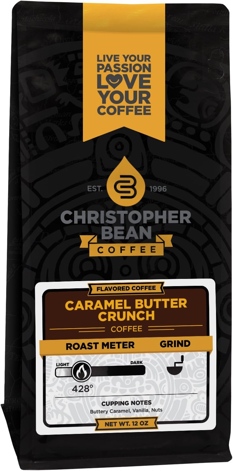 Christopher Bean Coffee Flavored Whole Bean Coffee, Caramel Butter Crunch, 12 Ounce