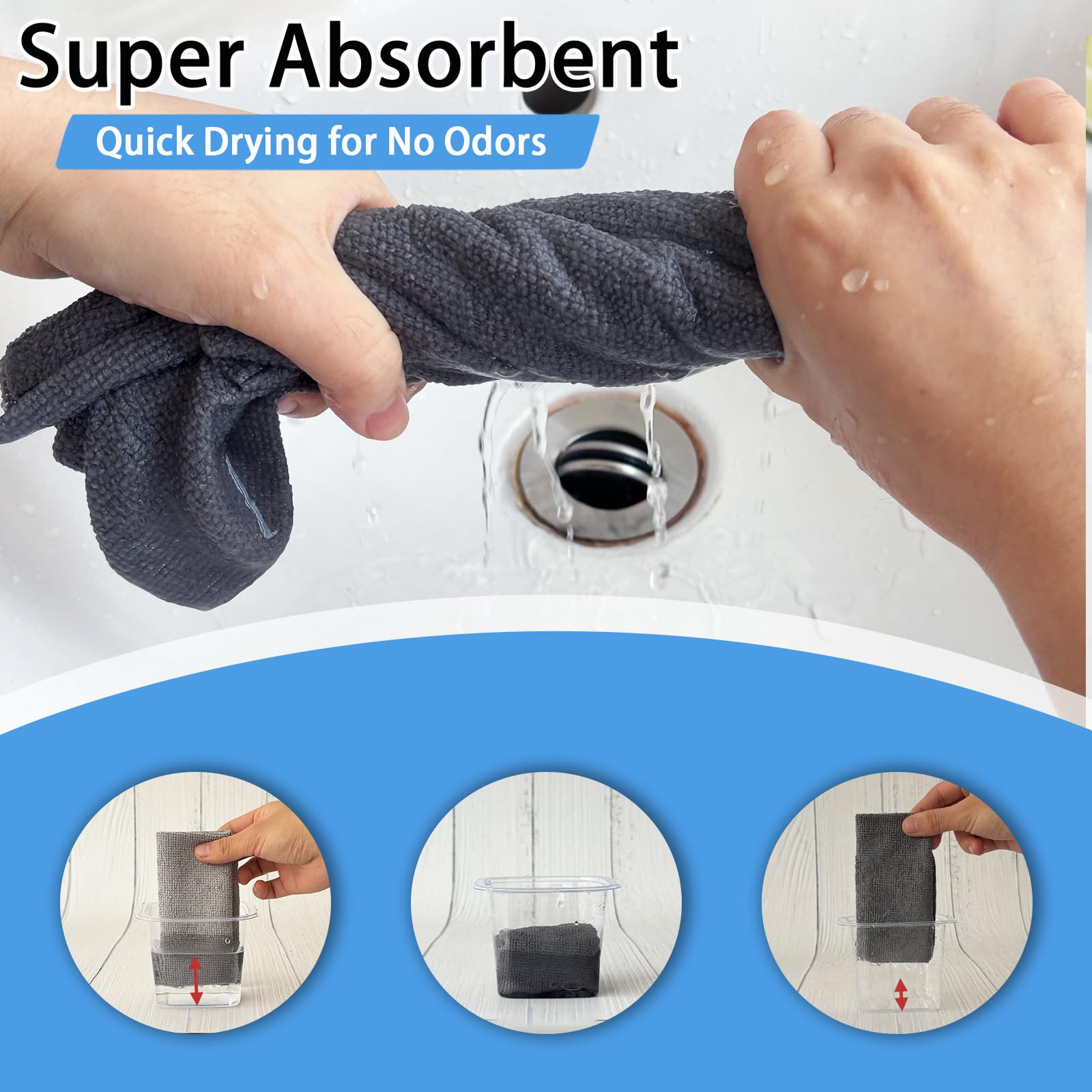 Paquete de 75 paños de limpieza de microfibra, reutilizables, lavables, ultra absorbentes, paños de cocina para coche, hogar, garaje o tienda (gris)