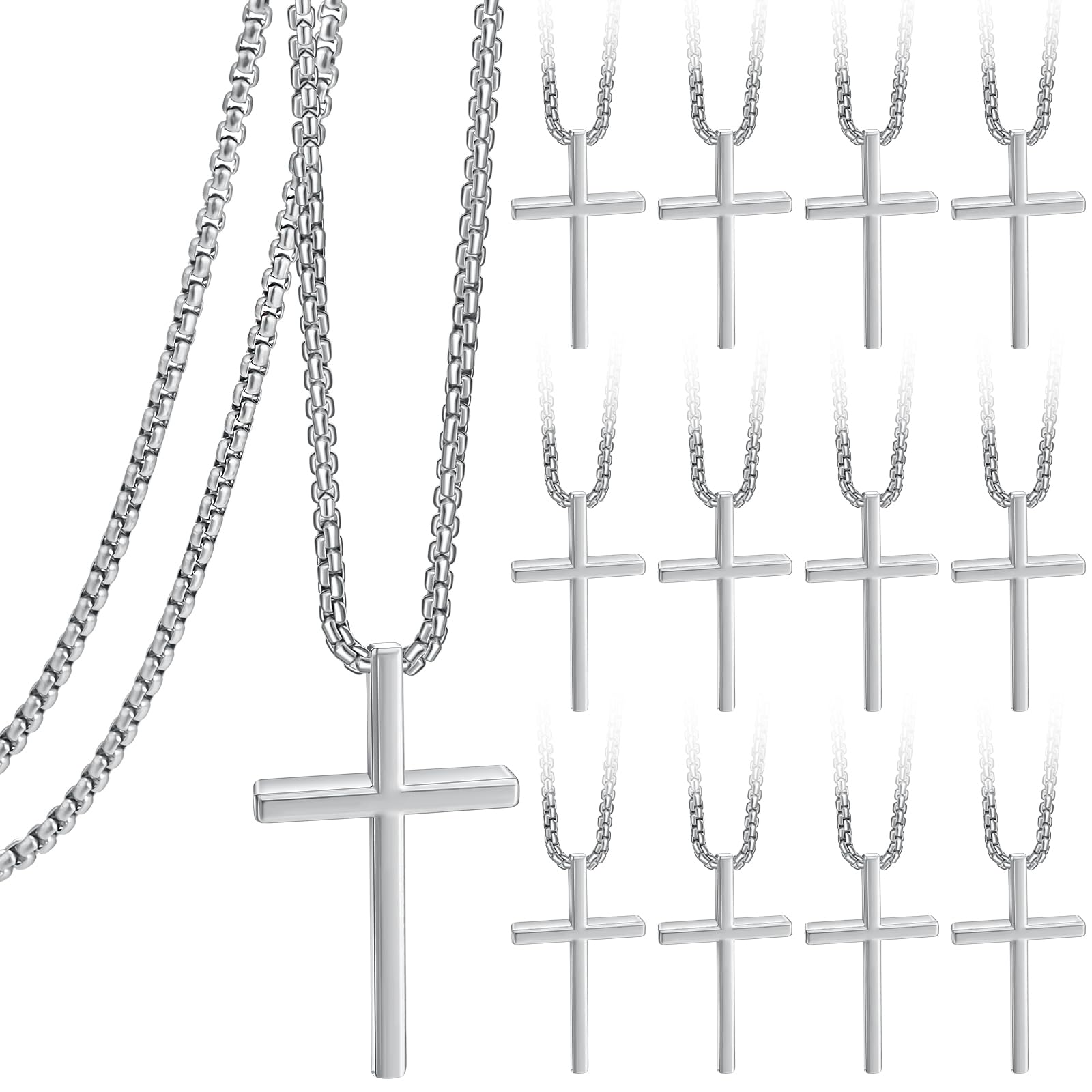 Ecation 6/12/24 Pcs Cross Necklace Bulk Stainless Steel Cross Pendant Jewelry Gifts for Men Women Mother's Day Christian Gift