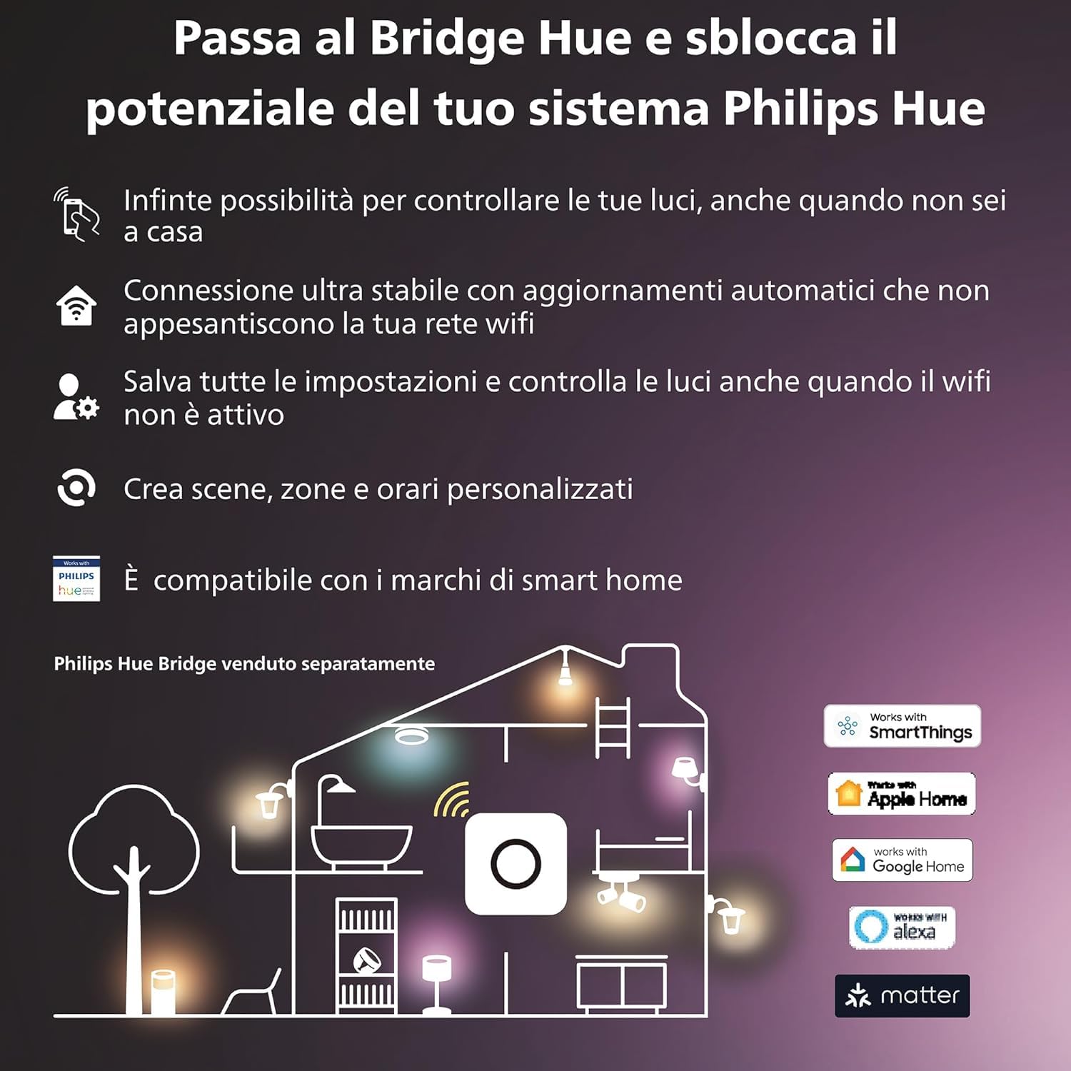 Philips Hue White and Color Ambiance Lampadina Smart 2 Pezzi, Attacco E27 Hue Bridge, Centro di Controllo del Sistema Hue