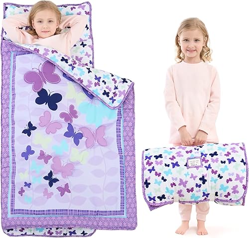 UOMNY Tapete para siesta preescolar con almohada y manta, saco de dormir para guardería, 48 x 20 pulgadas, tapete de dormir para niñas pequeñas,