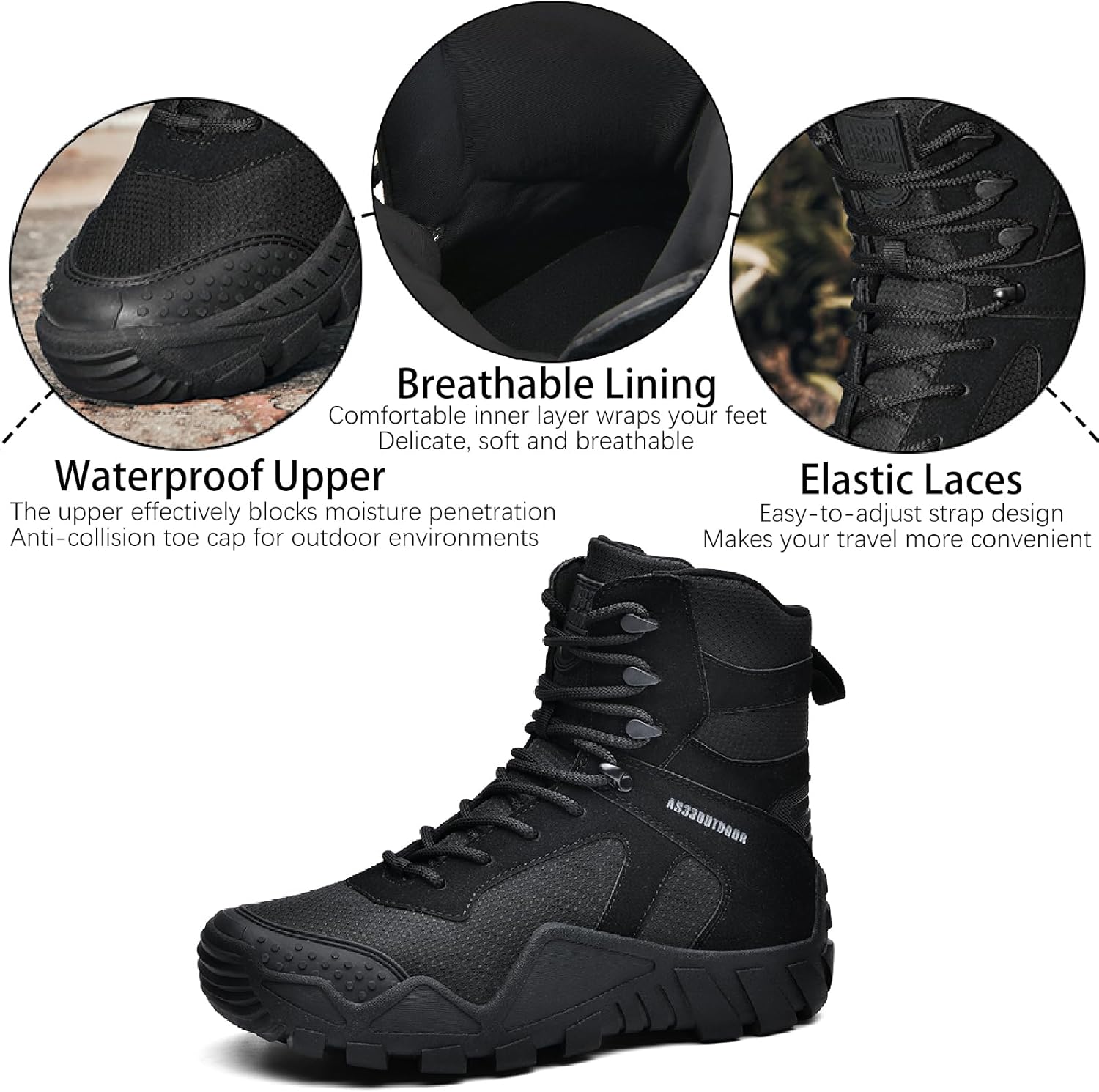 Men's Waterproof Military Tactical Boots Comfort Durable Leather Lace-Up Non-Slip Platform Hiking Boots Outdoor Motorcycle Combat Boots