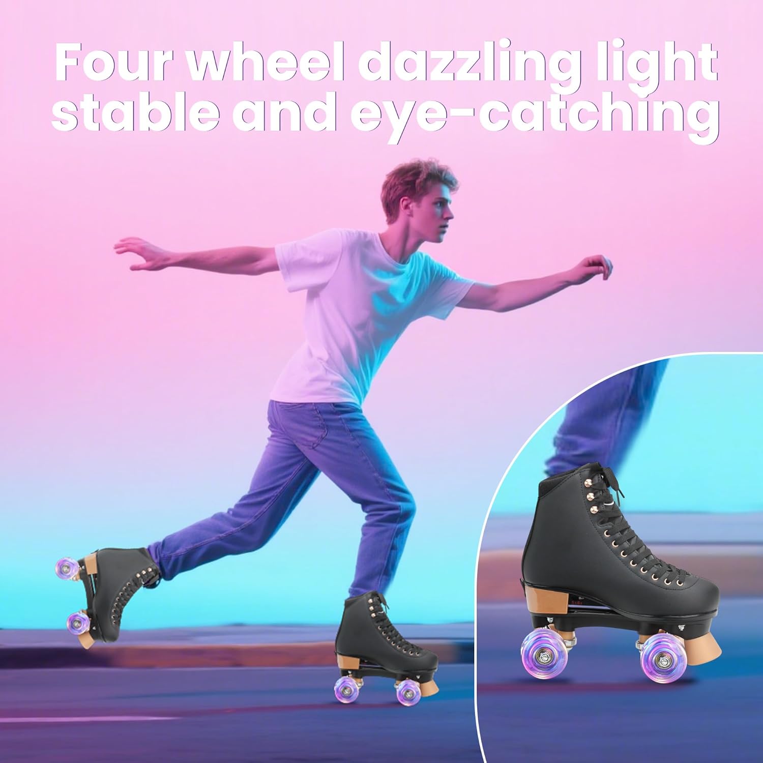 LKD Adjustable Roller Skates for Women & Men – Comfortable Quad Skates with Half-Size Adjustment, Velvet Lining, Reinforced Heel – Custom Color Options (Sizes 3-8)