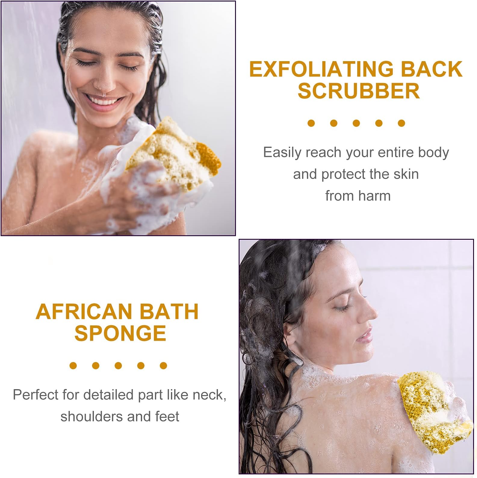 Geiserailie African Net Sponge Long Bathing Net Shower Body Scrubber Back Scrubber Skin Smoother Bathing Sponge for Daily Use or Stocking Stuffer(Yellow)