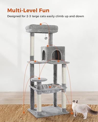 Miniatura 5 de MUTTROS Árbol para gatos grandes con hamaca grande de felpa de metal, torre para gatos de 56.3 pulgadas para gatos de interior con casa de