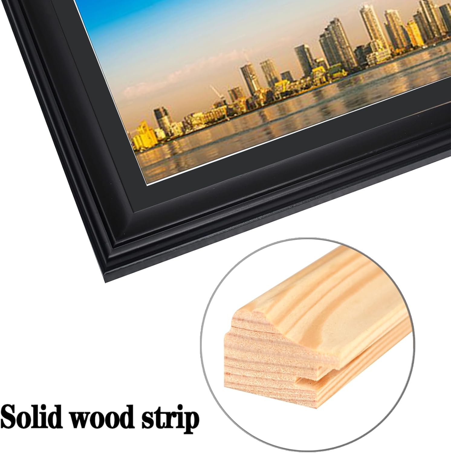 LTYHHK 8x24 Panoramic Picture Frames Solid Wood with 6x22 Black Mat, Displays 6x22 with Mat or 8x24 Inch without Mat, 8x24 Poster Frame 6x22Photo Frames Family Wall Black (L23B824B622)