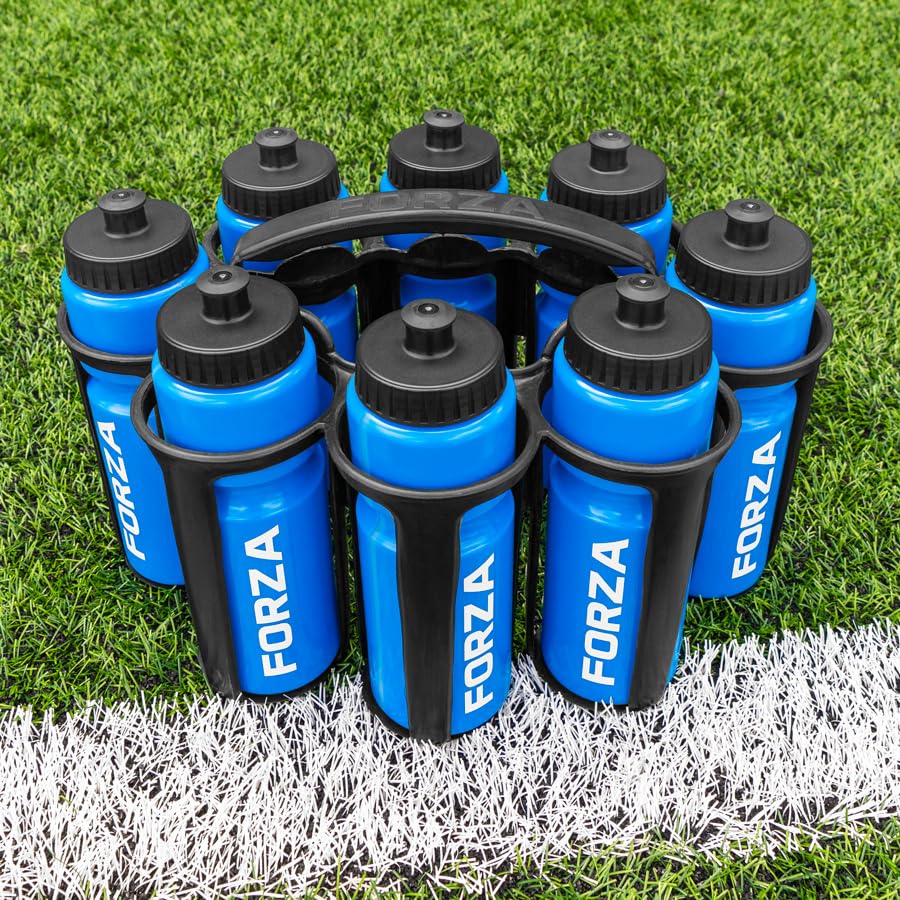 FORZA Water Bottles + Carrier Set [8x Bottles] | Hygeine [1L] or Sports Bottle [750ml] with Stackable Carrier for Football, Rugby, Training, Gym & Teams (Blue, Sports Bottles) — image 1