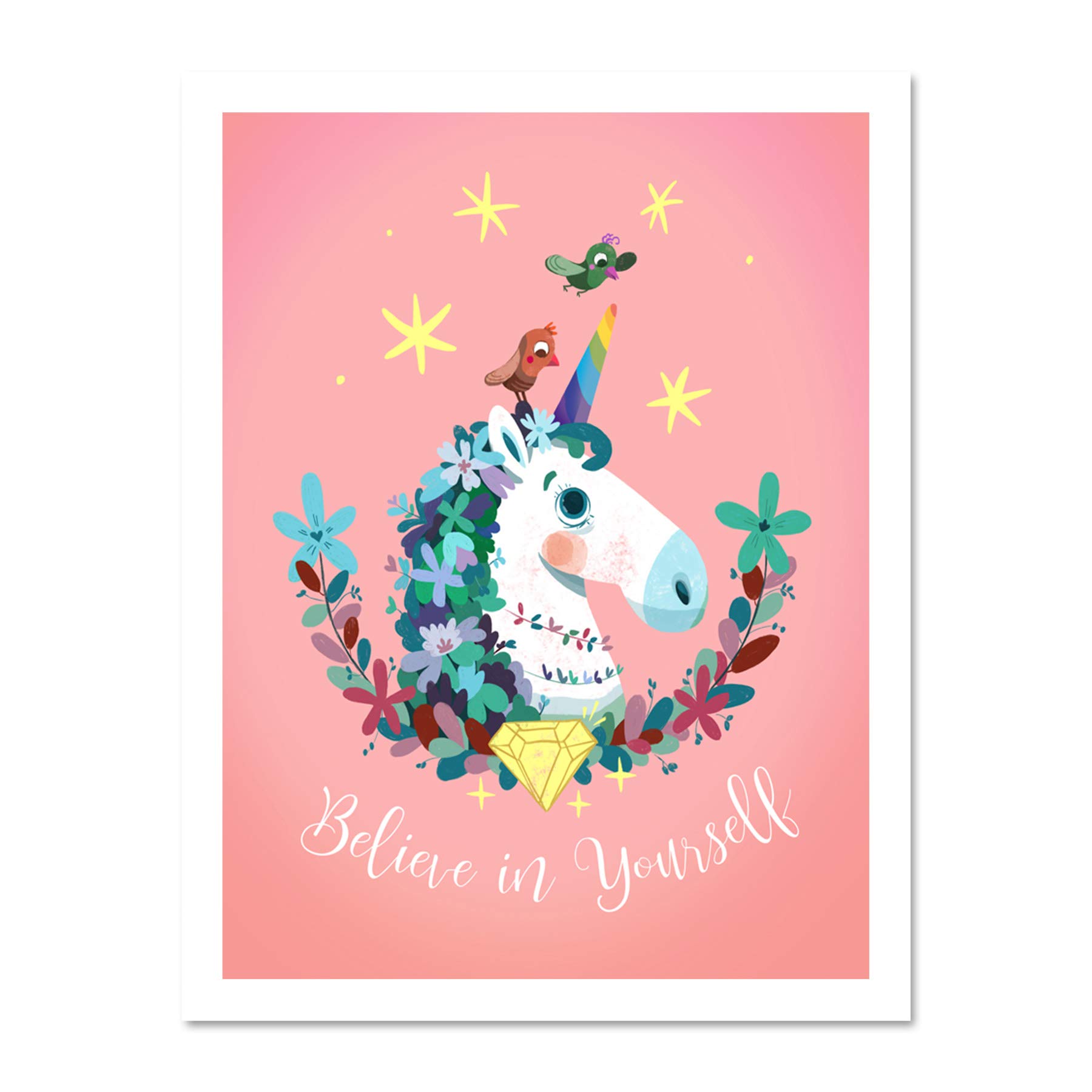 Artery8 Unicorn Believe In Yourself Framed Wall Art Print - White - W18 inch x H24 inch
