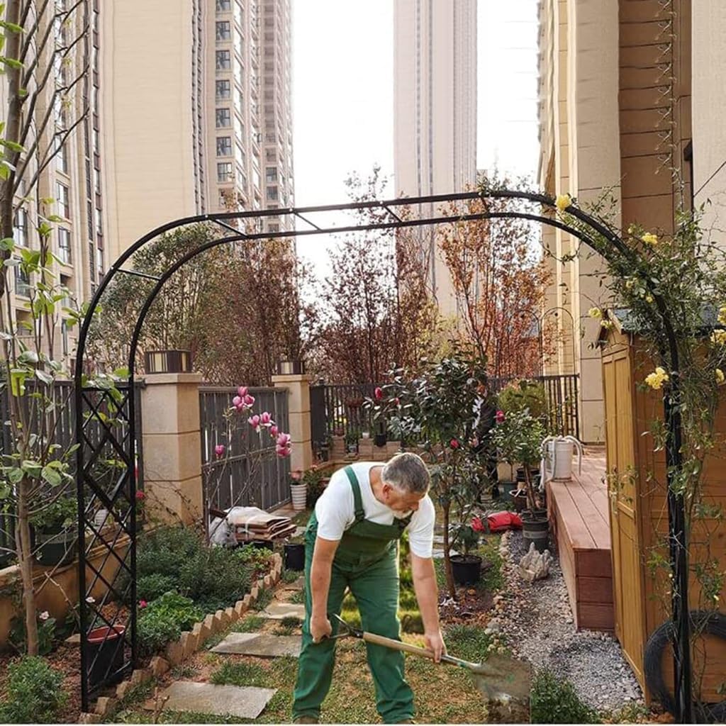 Garden Arch Metal Arbor 6.5ft 8.5ft 10ft 11.8ft 12.5ft Roses Climbing Plants Trellis with Detachable Base, Arches Arbors for Outdoor Patio Décor(Black,W7.9xH8.8ft)