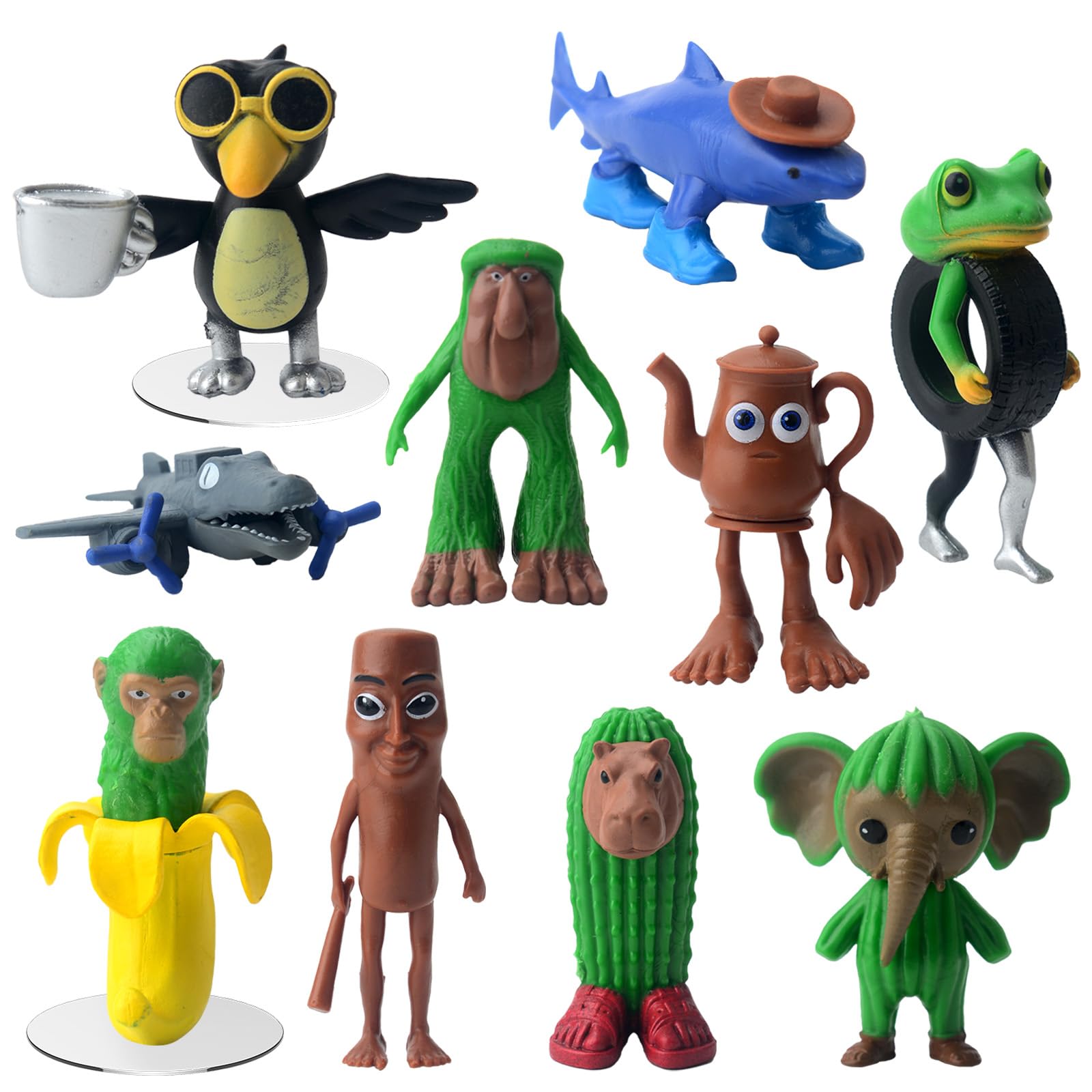 Audasi 10 PCS Tung Tung Tung Sahur Figures, Italian Brainrot Action Figures Set Funny Collectible Figures 3D Printed Desk Toy Creative Shark Monkey and More Toys for Kids Adults