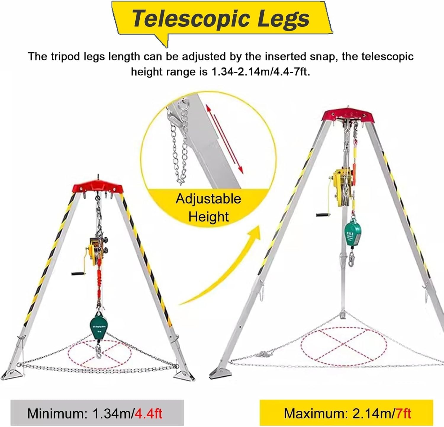 Fall Arrest Kits - Emergency Firefighting Rescue Tripod System - Aluminum Safety Rescue Device with Belt & Fall Protector for Deep Wells, Tunnels & Confined Spaces