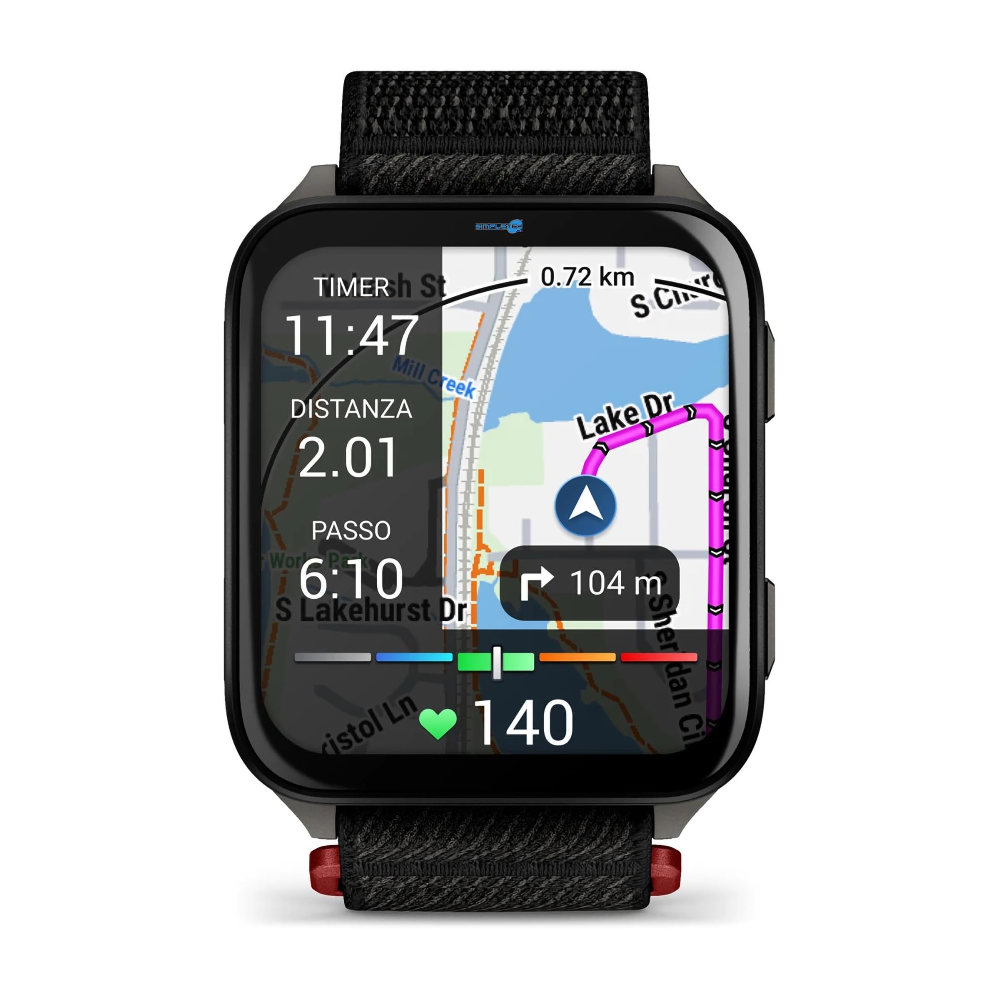 SIMPLETEK - Montre connectée avec écran AMOLED 2", verre saphir noir