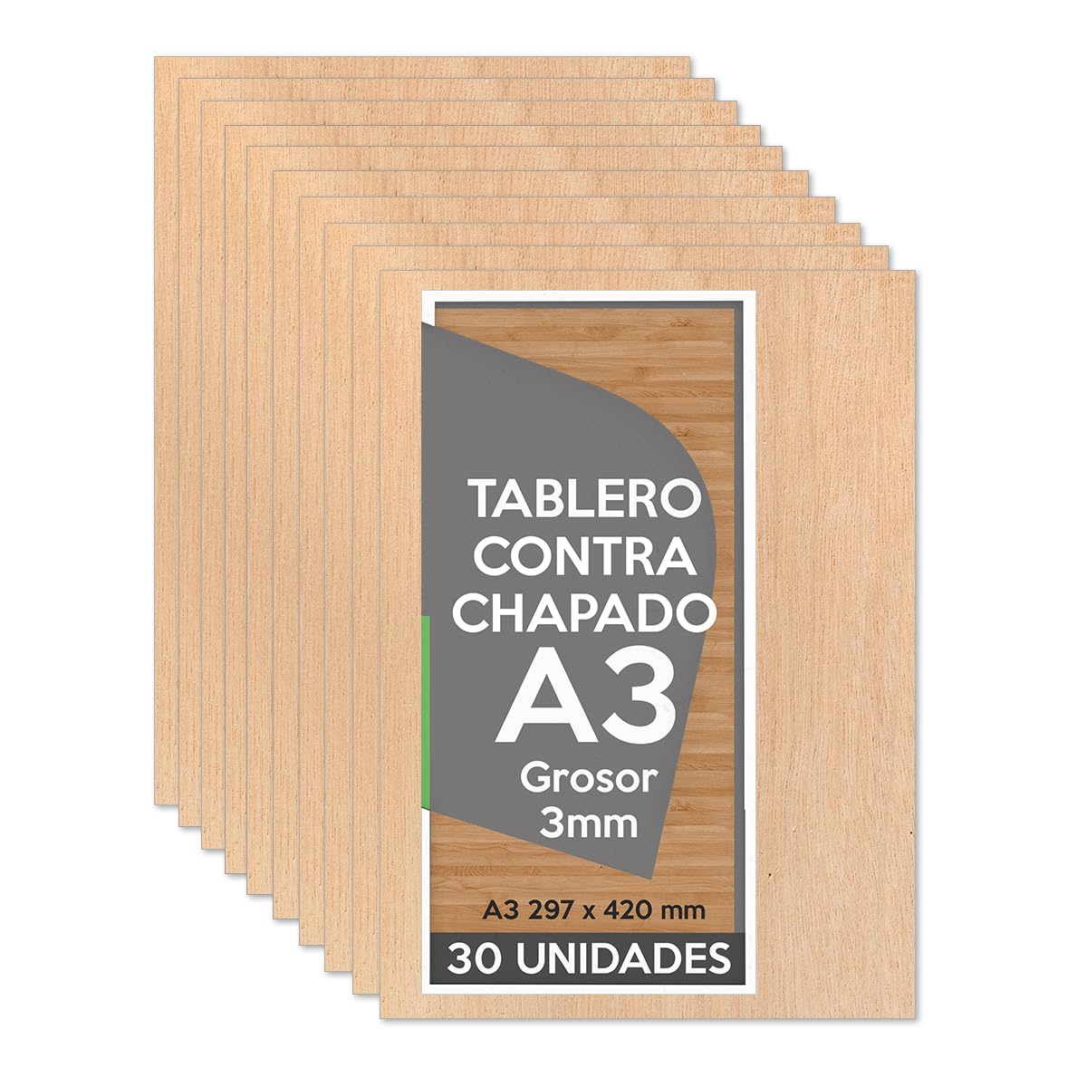 Tablero Madera Contrachapado A3 297x420x3mm - 30 Paneles - Bricolaje, Manualidades, Corte Láser, Marquetería, Calado, Artesanía - Madera
