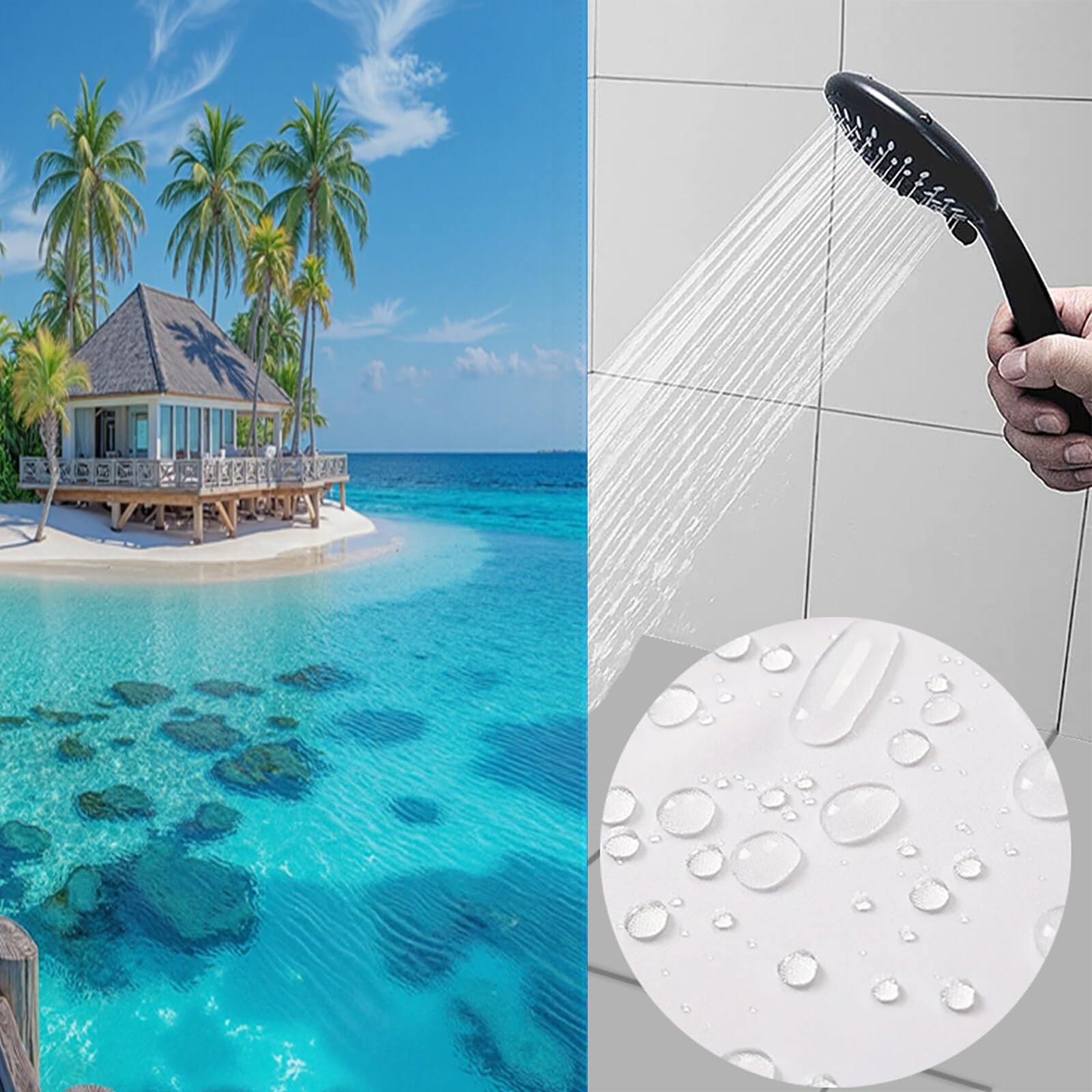 Rideau Douche,Rideau Baignoire Lavable en Machine Rideaux Douche Tissus Lavable Rideau De Baignoire Lavable pour Salle De Bain Domicile Baignoire Famille,Pier Island,