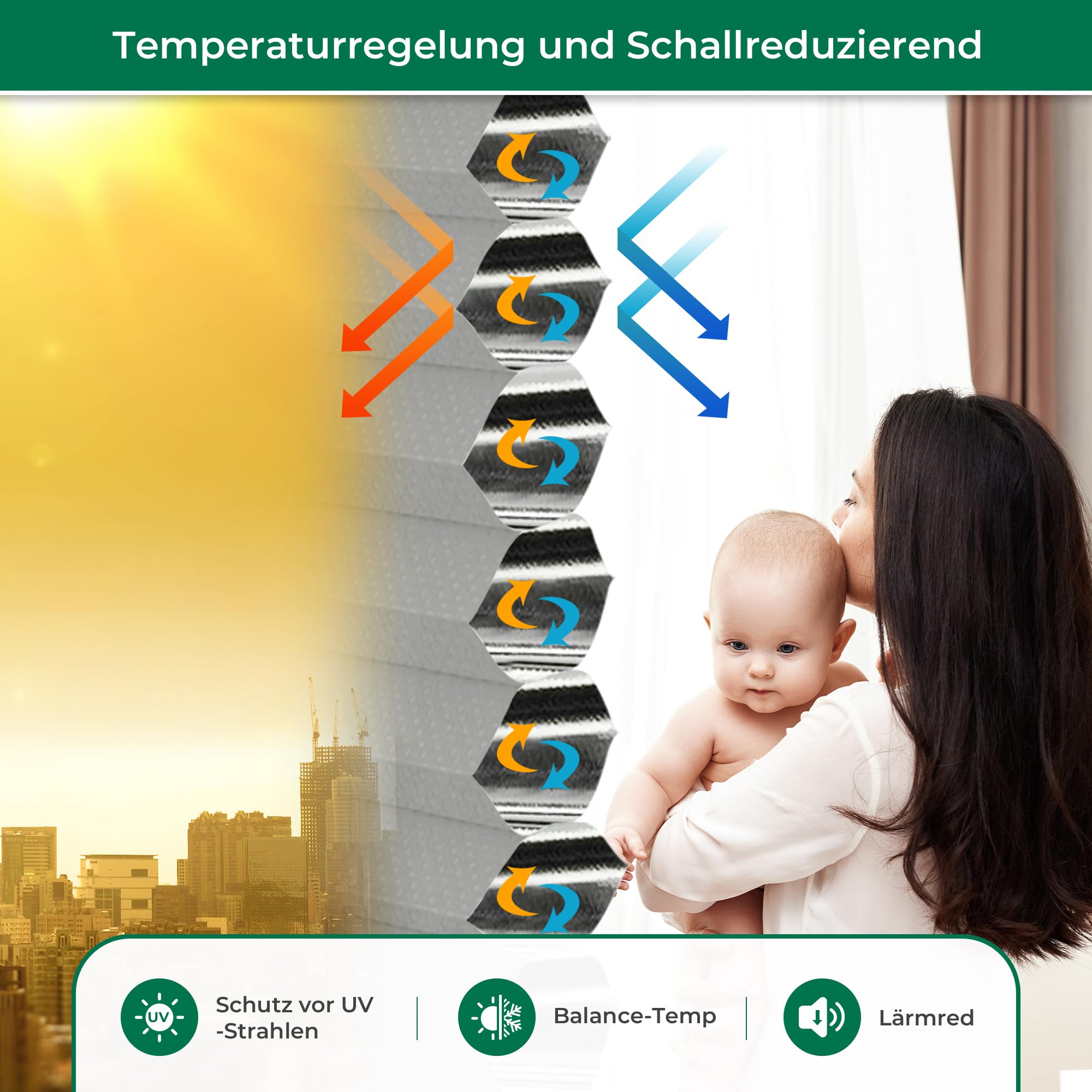 Allesin Wabenplissee ohne Bohren Klemmfix Thermo Verdunklungsplissee 90x190cm(BxH) Grau | 100% Verdunkelnd & Sicht- & Schallschutz | Für Schlafzimmer, Wohnzimmer, Kinderzimmer, Fenster & Tür