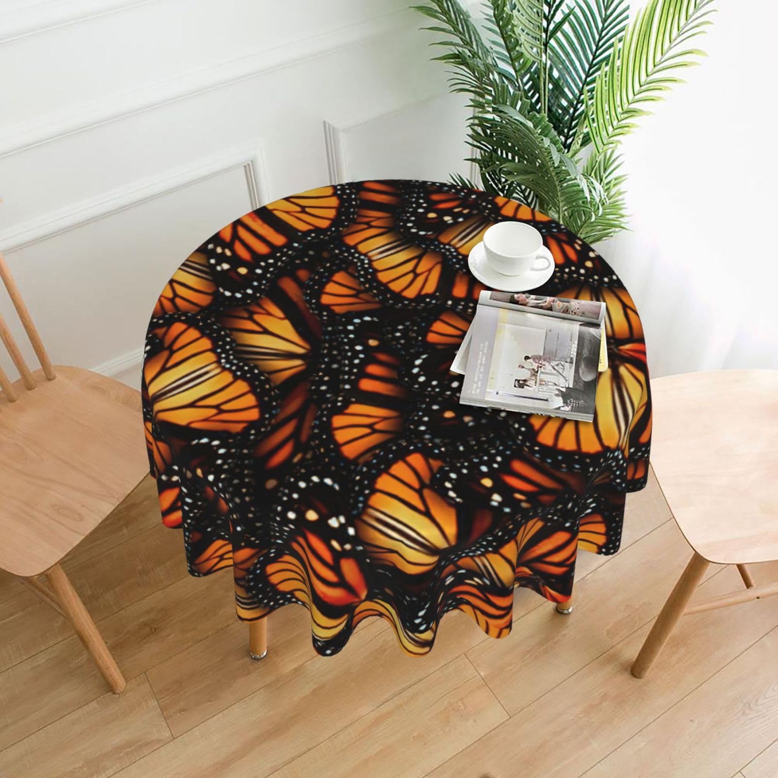 OXbnmm Heaps of Orange Monarch Butterflies Print Soft Round Tablecloth 60in Polyester Washable Cover Cozy Gift for Mom Housewarming