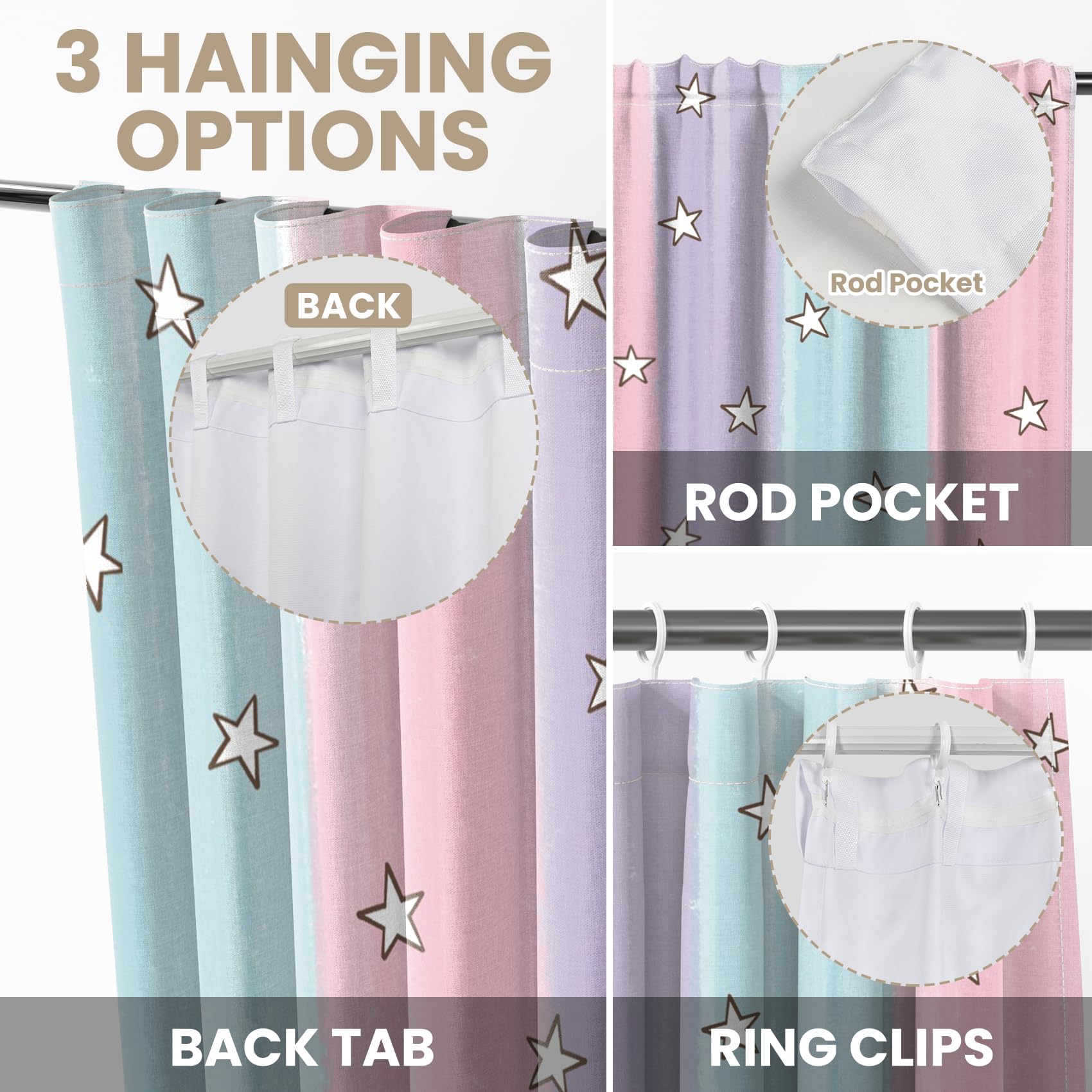 135x229cm Tende a Stelle Arcobaleno 2 Pannelli, Blu Rosa Viola Colore Giunto Eleganti Drappeggiate da Sogno per Ragazze Camera da Letto Soggiorno