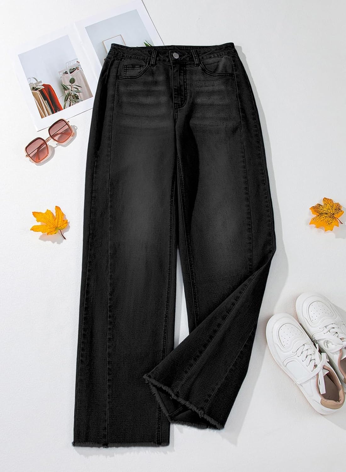 Sidefeel Women's Wide Leg Jeans High Waisted Stretchy Raw Hem Zimbaplatinum Denim Pants - Image 3