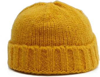 Knitted Fisherman Trawler Skully Beanie Hat Vintage Style Mens Womans Hipster Beanie hat Skull Cap Mustard