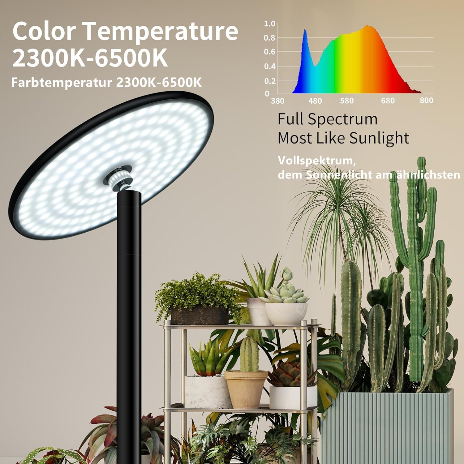 chiphy 60W 216cm Pflanzenlampe, Vollspektrum-Pflanzenlicht für Zimmerpflanzen, 4/8/12H Timer, 60W Grow-Lampe, 10 dimmbare Helligkeit, höhenverstellbar