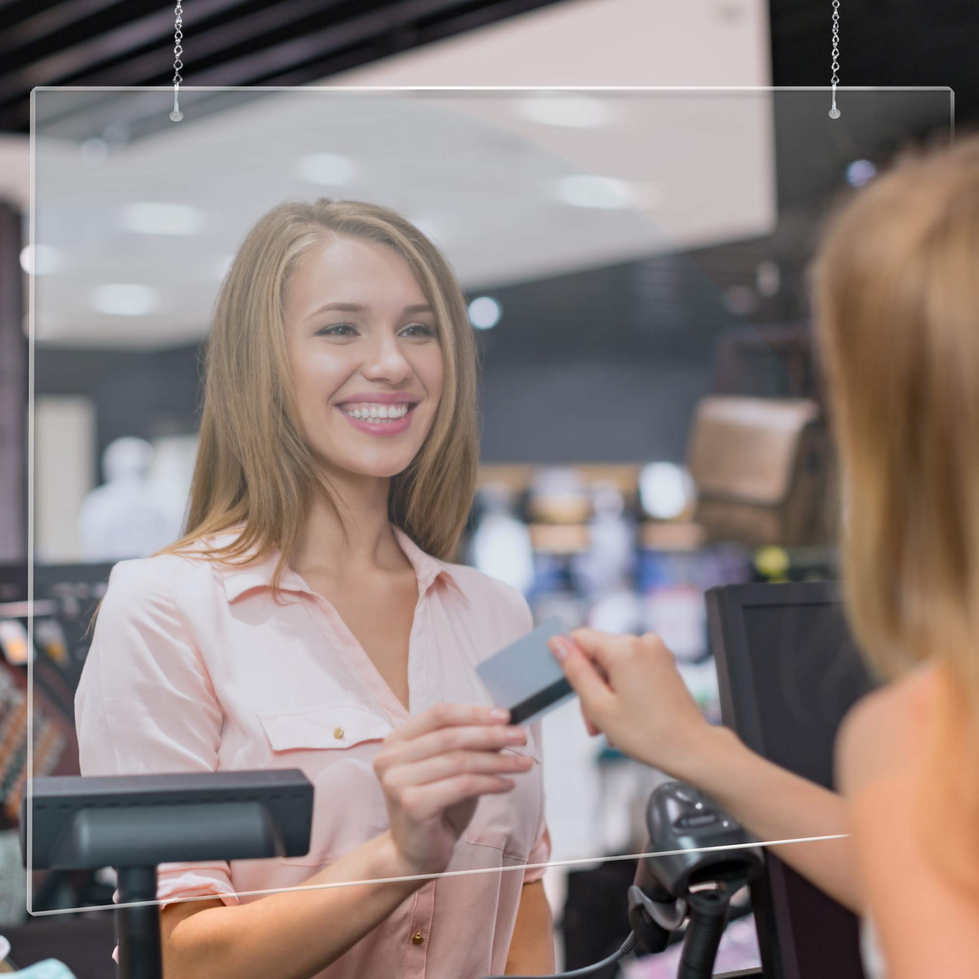 Sneeze Guard Cough PPE Safety Barrier Shield Hanging Clear Transparent Plexiglass Type C (30" x 38")