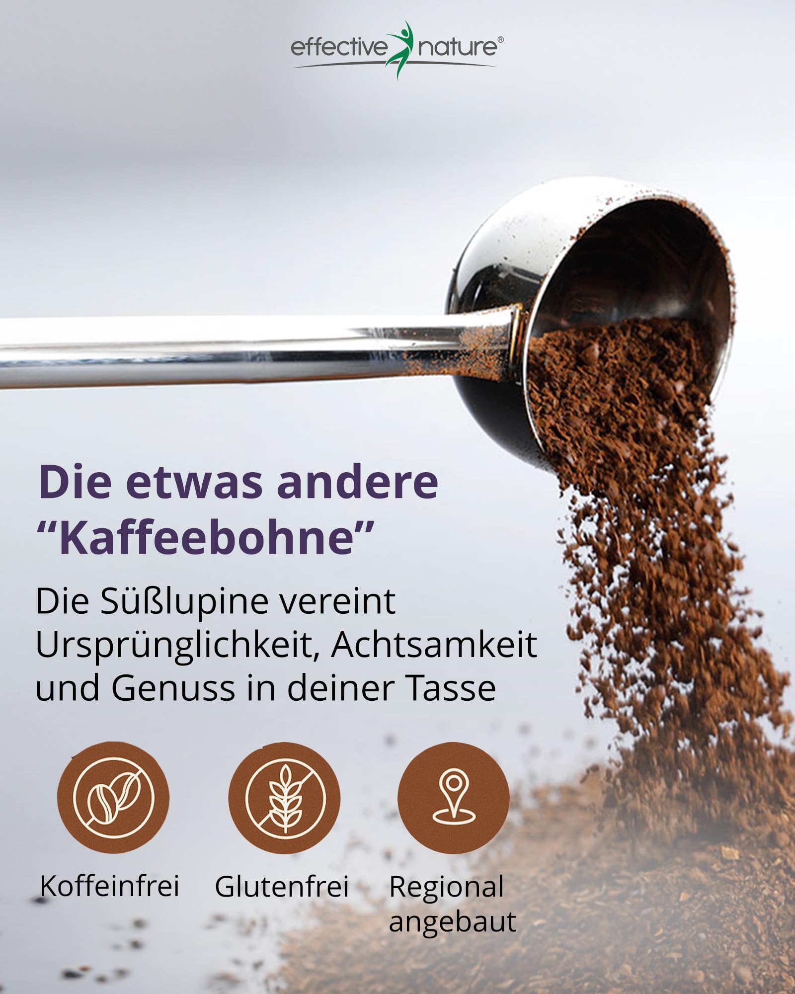 effective nature Lupinenkaffee 500 g Pulver - Koffeinfreier Kaffeeersatz aus Süßlupine - Basisch - Vollmundig & Nussig - Regional aus Deutschland