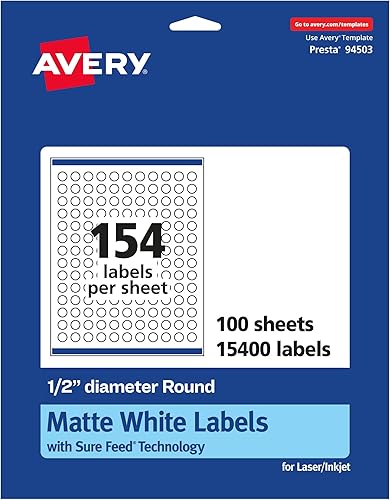 Avery Etiquetas redondas blancas mate, tecnología de alimentación segura, 12 "de diámetro, 15,400 etiquetas imprimibles en blanco mate