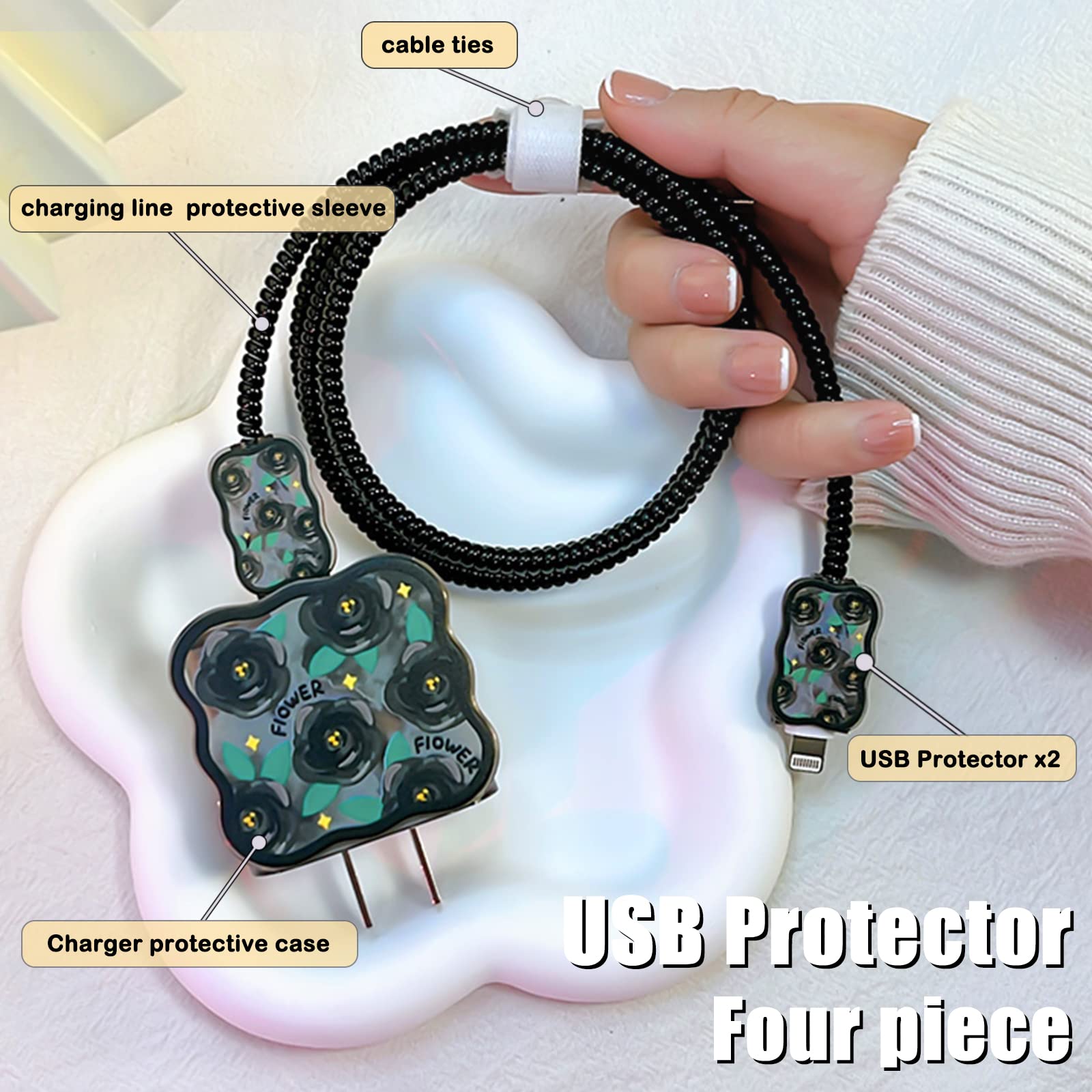 4 Protezioni Per Cavi A Forma Di Fiore - Anti-Rottura Per IPhone, USB, Cuffie