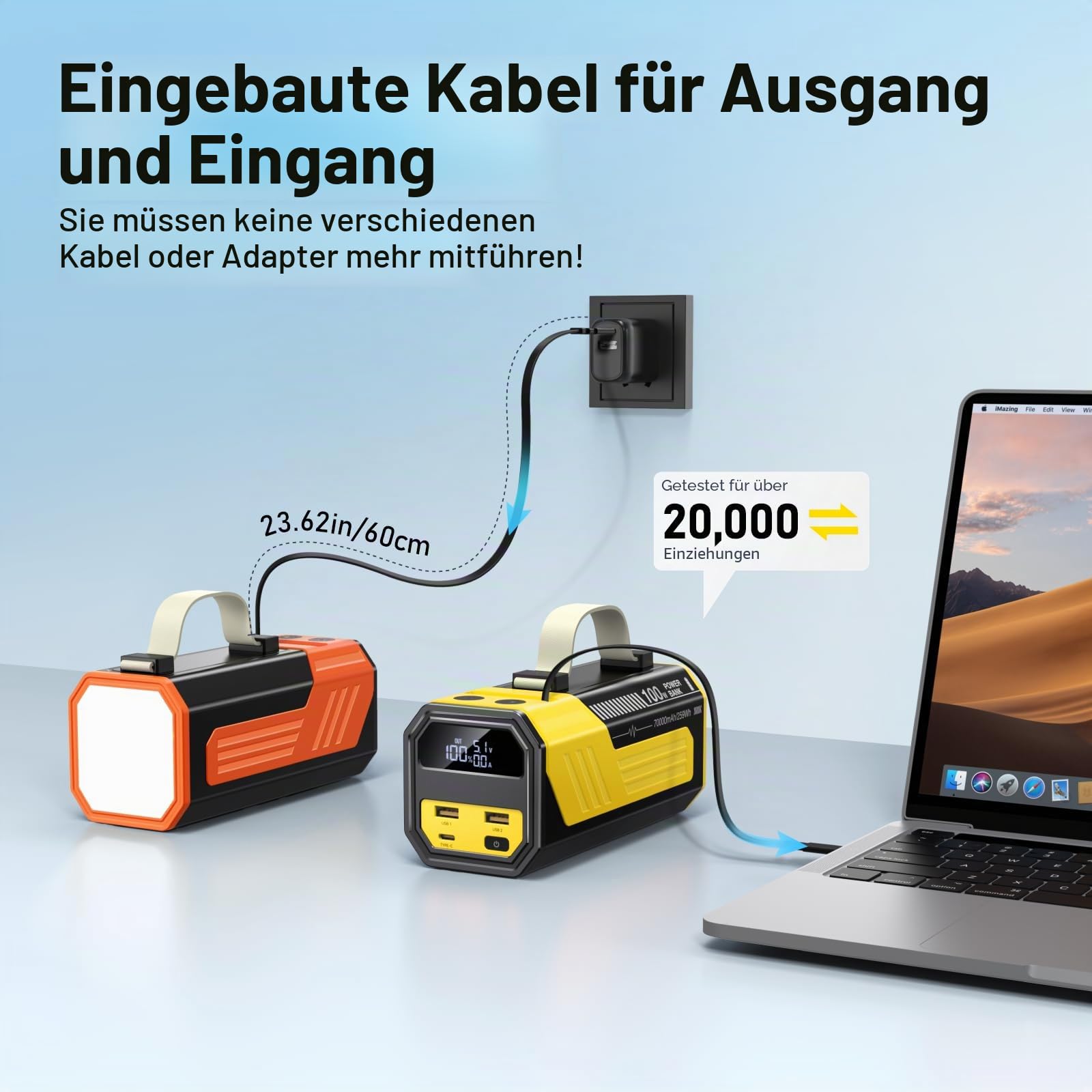 Laptop Powerbank 70000mAh, 100W Schnellladung Power Bank