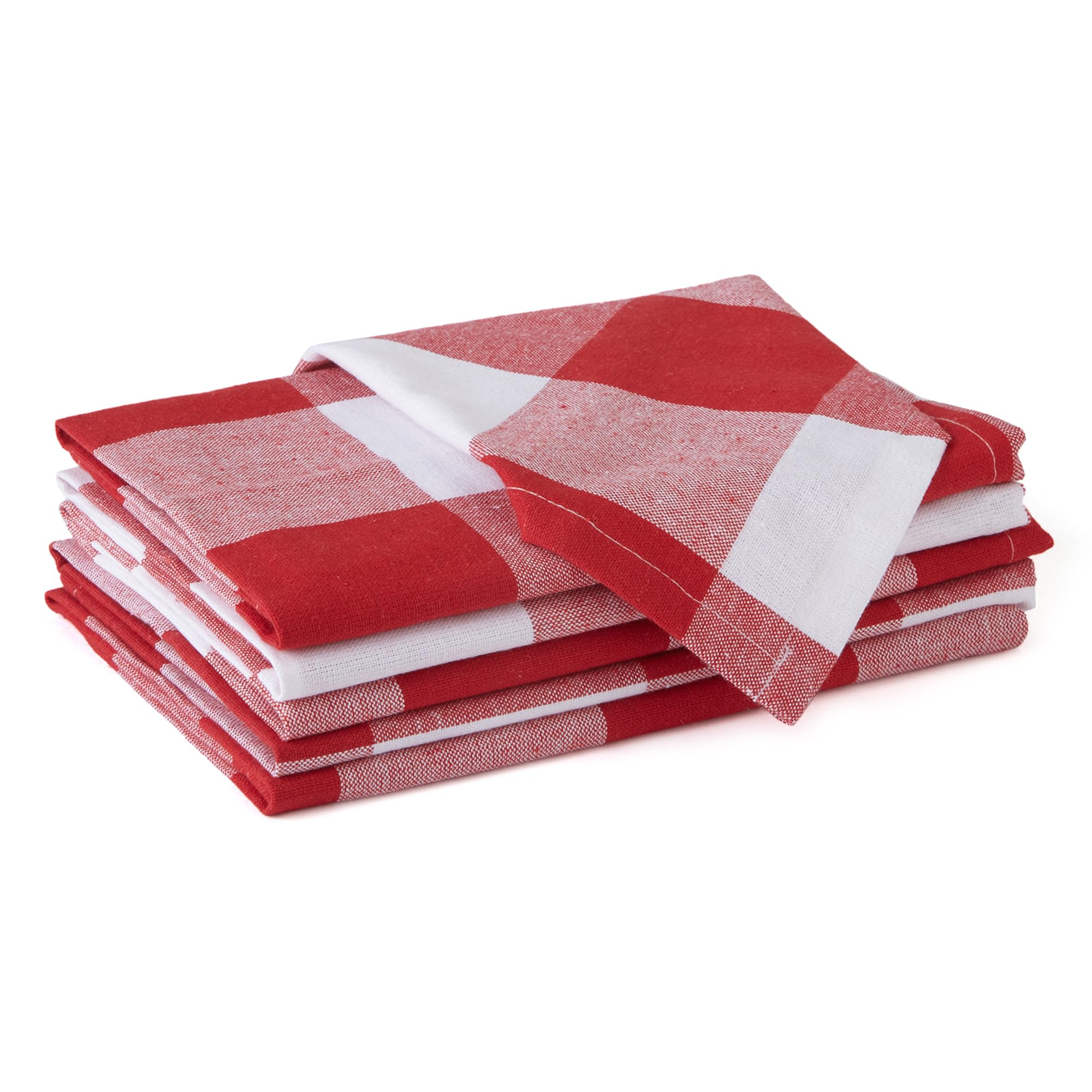 Encasa XO Cotton Cloth Napkins Set of 6, 20"x20" | Washable & Reusable Dinner Napkins White & Buffalo Red Checks Table Napkins for Farmhouse, Wedding, Holiday, Party & Everyday Dining