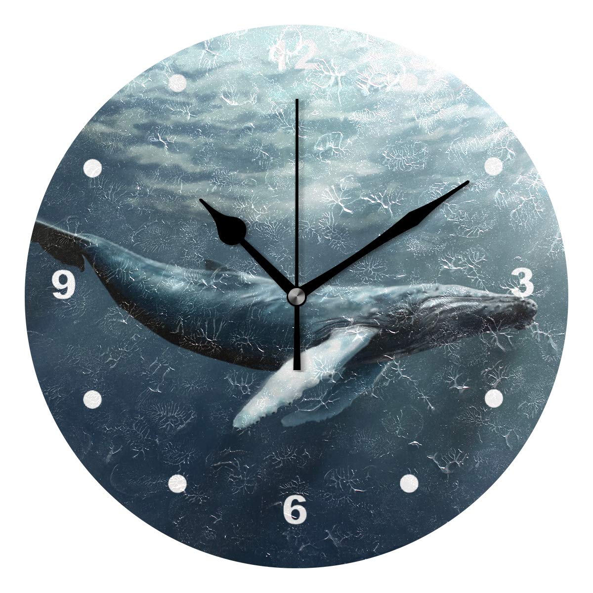 SUNOPClock for Kids Clock Oil Printed Humpback Whale ，Wall Clocks for Living Room, Bedroom and Kitchen Vintage Desk & Shelf Clocks