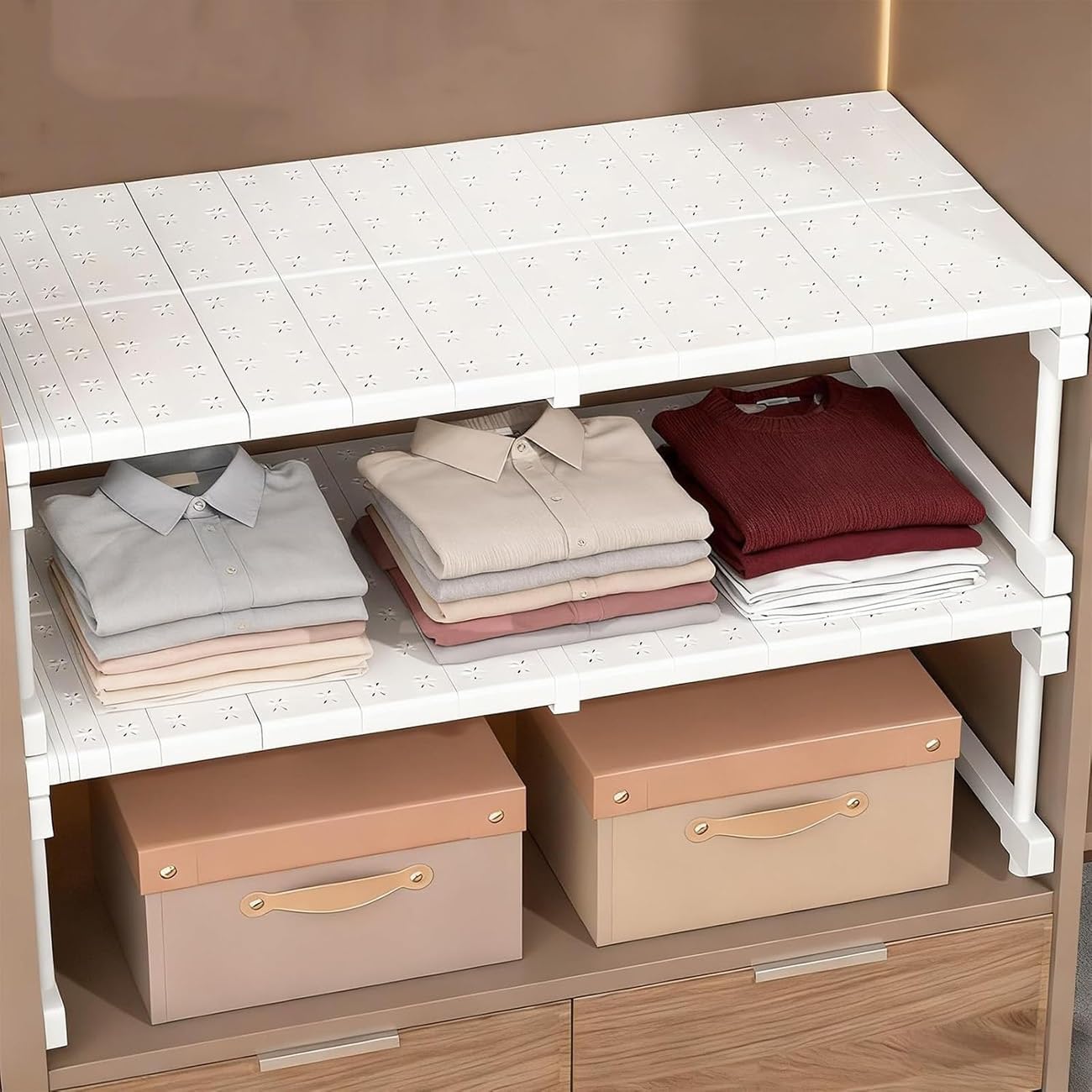 Estante para cocina apilable y extensible para el almacenamiento de armarios