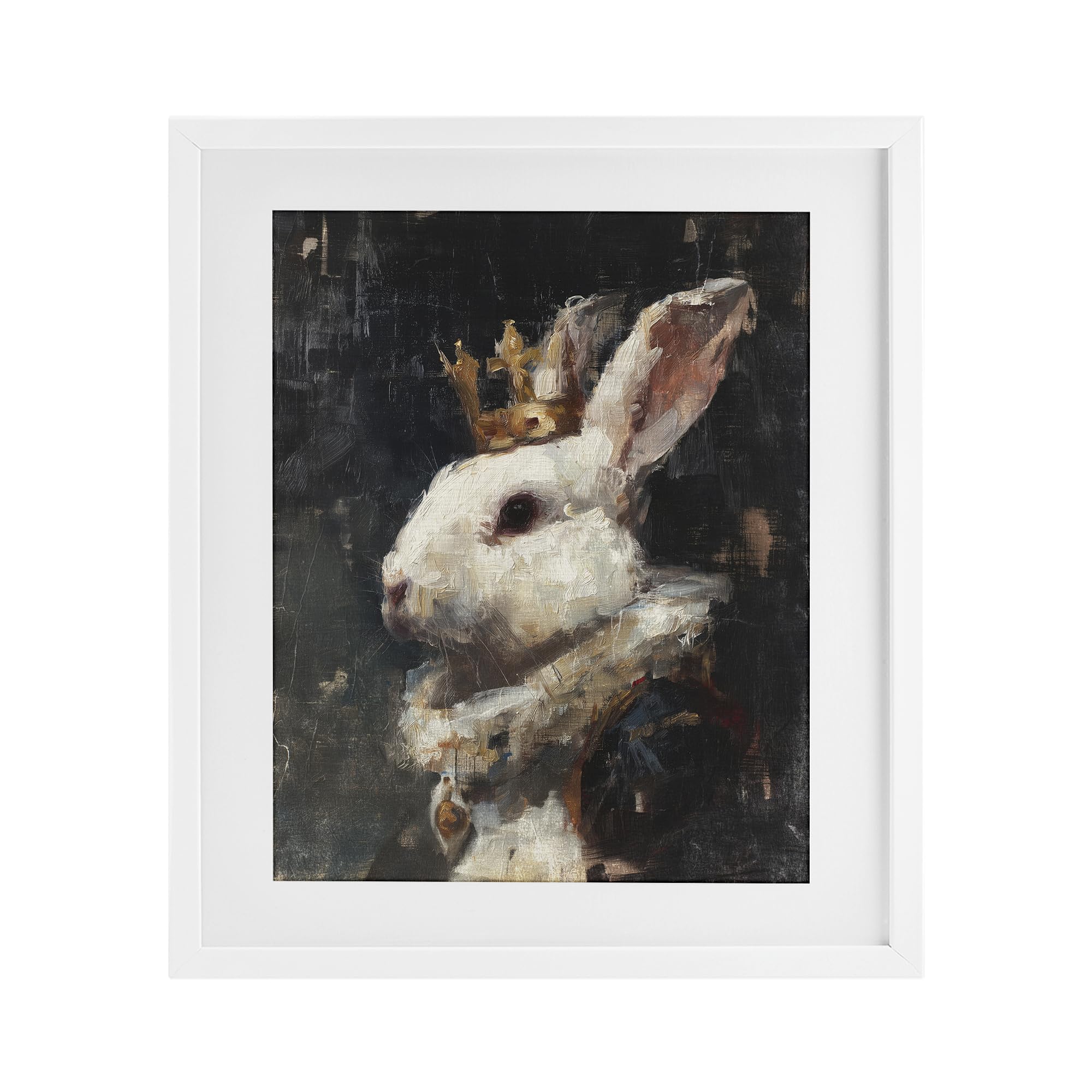 Stupell Industries Coastal White (Textured) 'Regal Monarch Rabbit'| Framed Print Under Glass