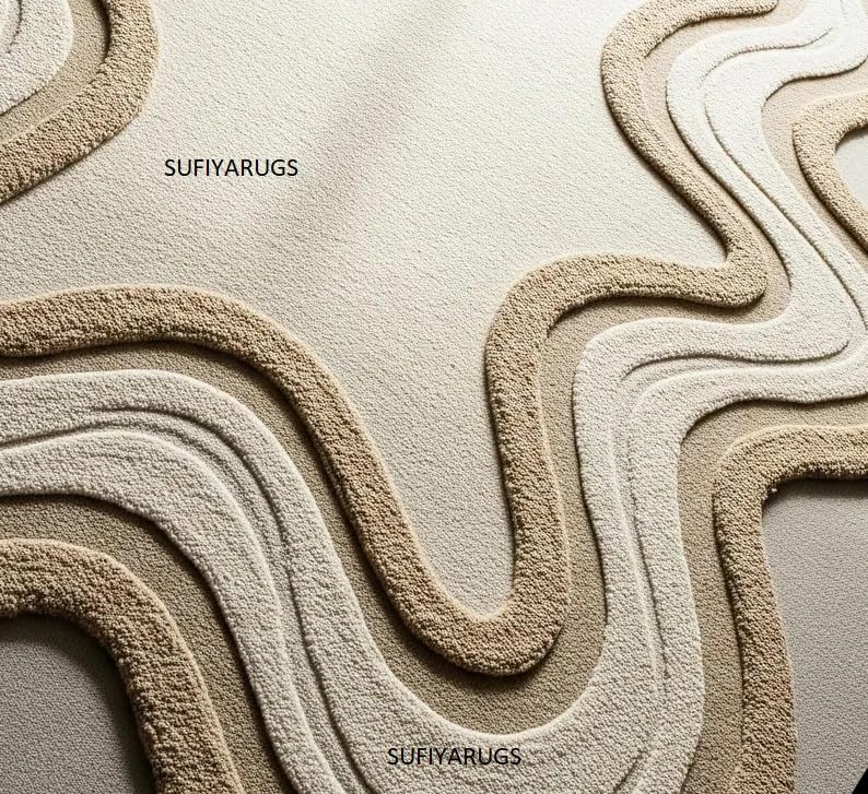 Image of Hand Tufted Carpet NZ Wool with Silk Abstract Design Non Slip Luxury Exclusive Carpet for Living Room Bedroom (5x7 feet,150x210cm) - DX565