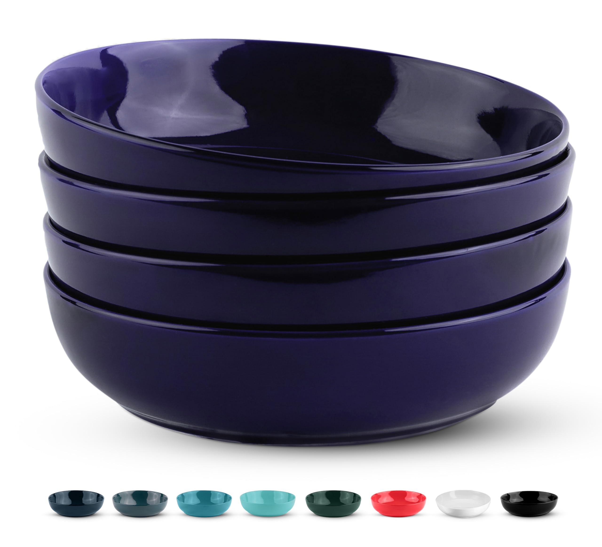 Kook Cobalt Pasta Bowl, Salad Bowls, Soup, Serving Bowls, Ceramic, Large Capacity, Microwave & Dishwasher Safe, Set Of 4, 40 Oz, (Cobalt)