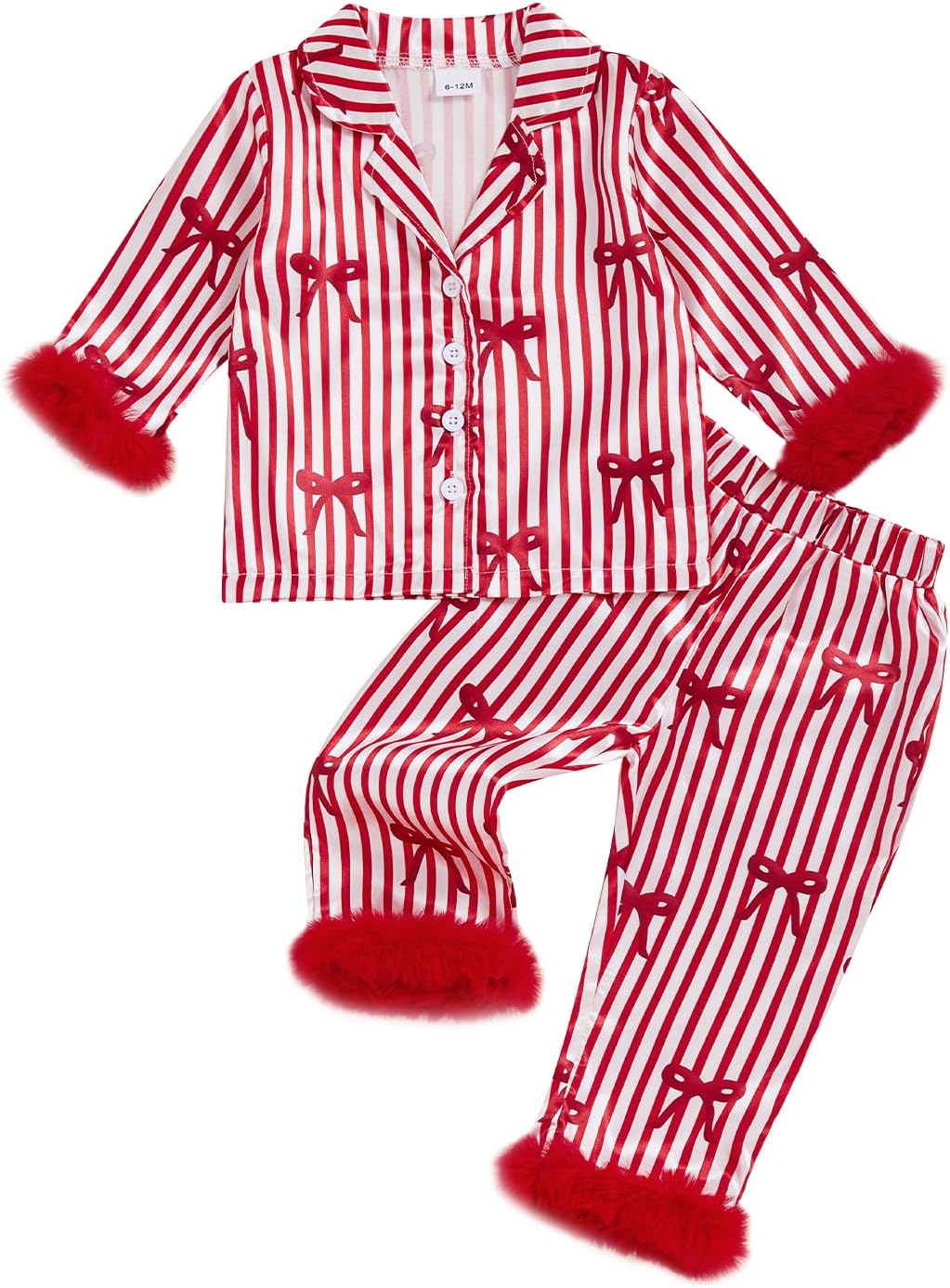 FULA-bao Baby Girls Boys Silk Christmas Pajamas Set Santa Claus Bows Satin Pj Sets Long Sleeve Button Up Shirts and Pants