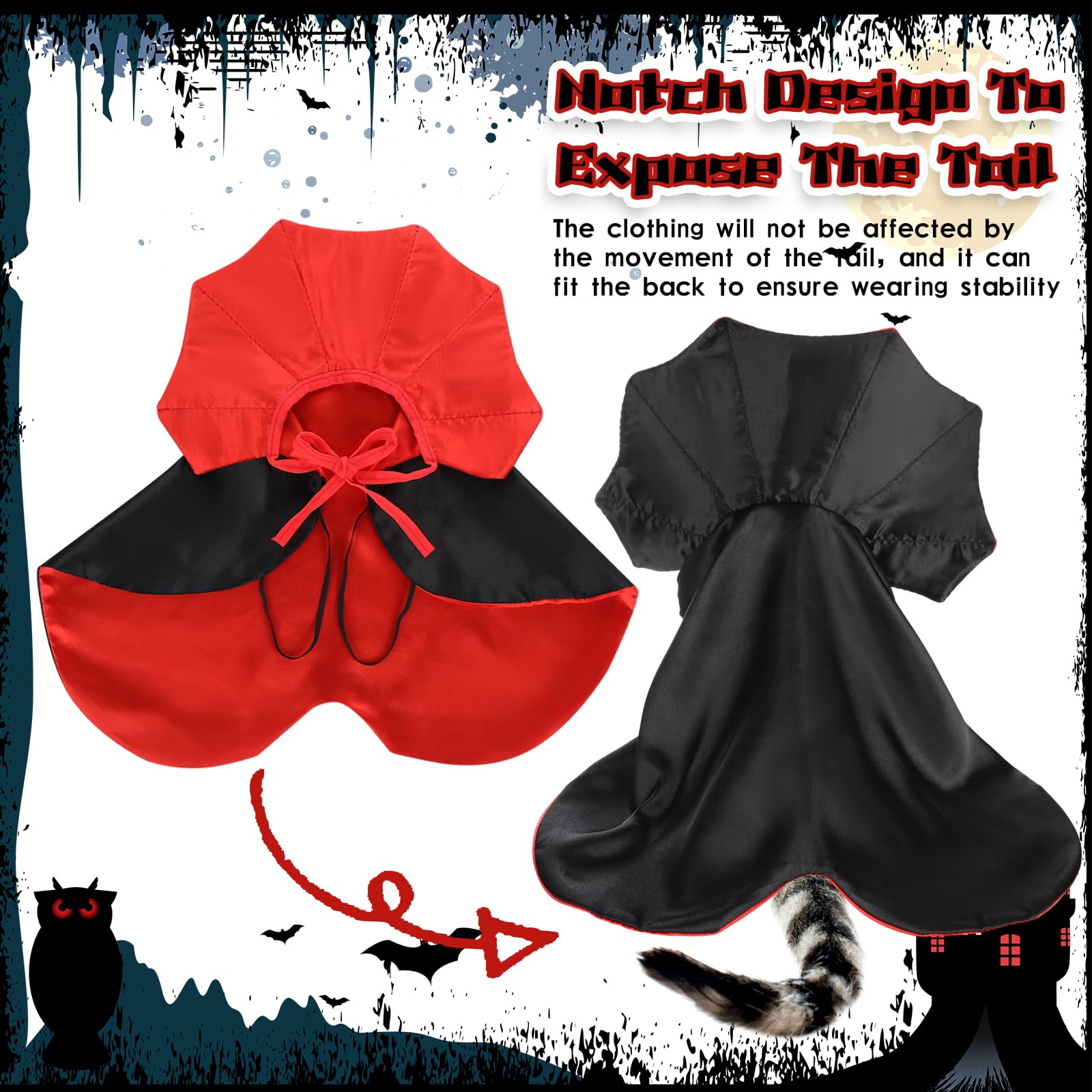 Kostium dla psa na Halloween, peleryna, kostium wampira dla kotów, psa, kota, zwierząt domowych, peleryna dla zwierząt domowych, kostium dla psów, Halloween, kostium Cosplay dla małych psów i kotów