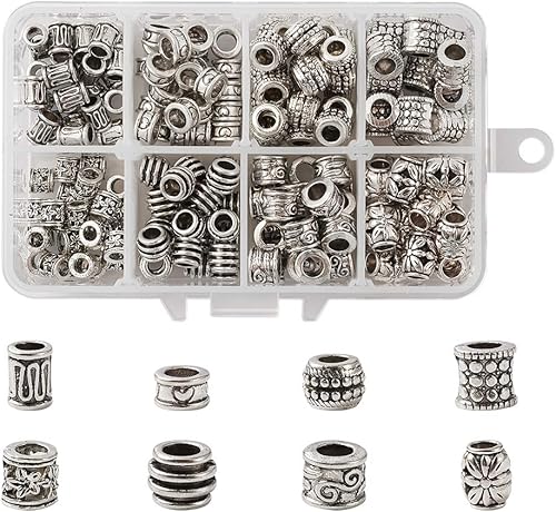 Craftdady Cuentas espaciadoras de aleación tibetana mixtas antiuqe sueltas, Metal Plata Níquel Cuero Concha