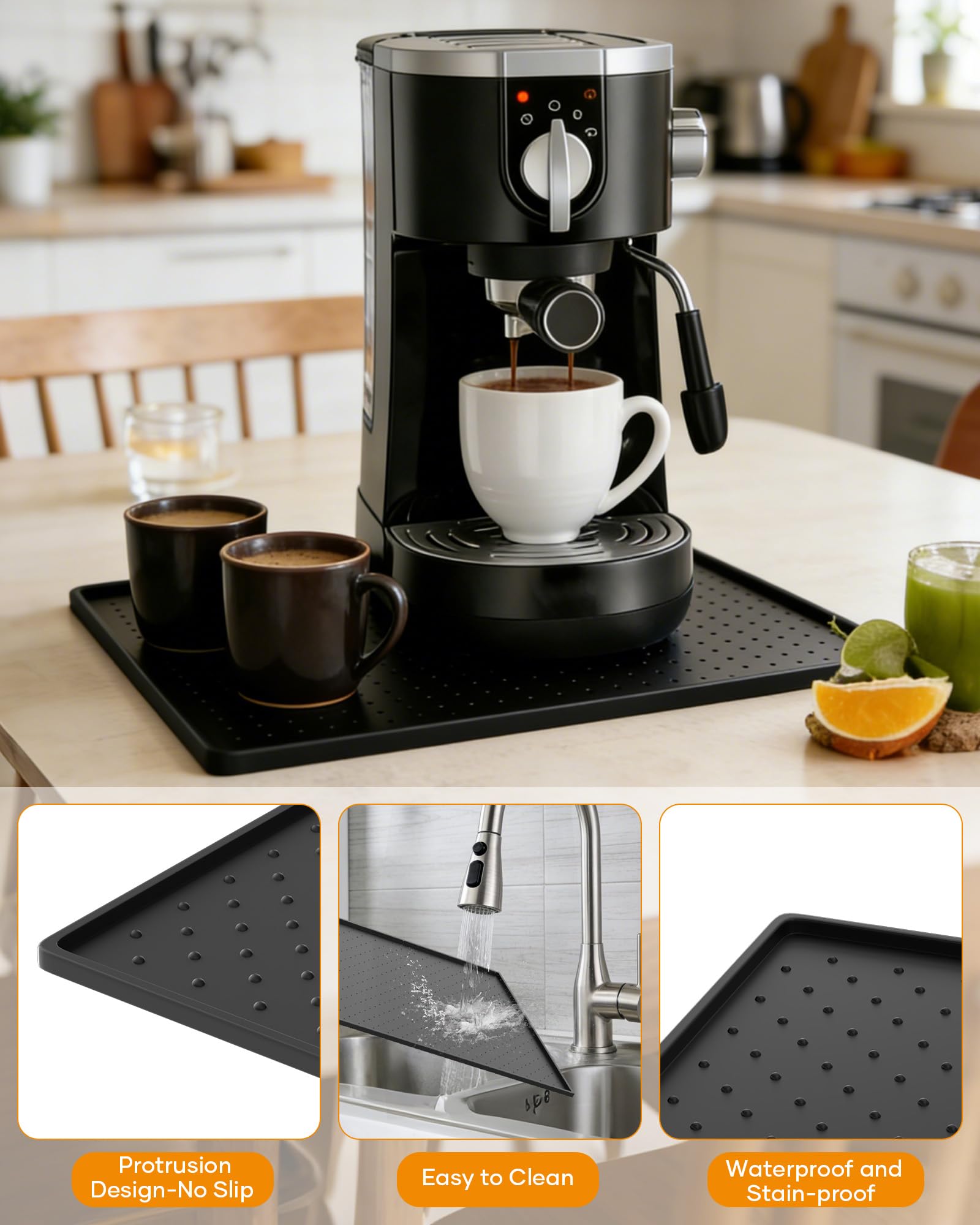 Podkładka pod ekspres do kawy, 48 x 30 cm, silikonowa mata do ekspresu do kawy, odporna na wysokie temperatury, mata silikonowa do De Longhi Magnifica Philips LatteGo Ninja Airfryer