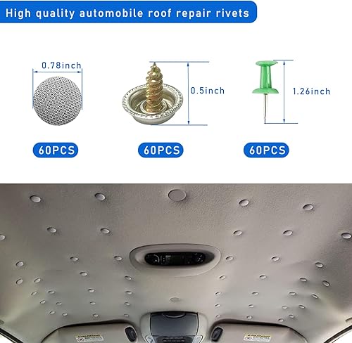 Miniatura 8 de Kit de reparación de techo de techo de automóvil, 60 piezas, retenedor de remaches a presión de techo con herramienta de instalación, forro interior