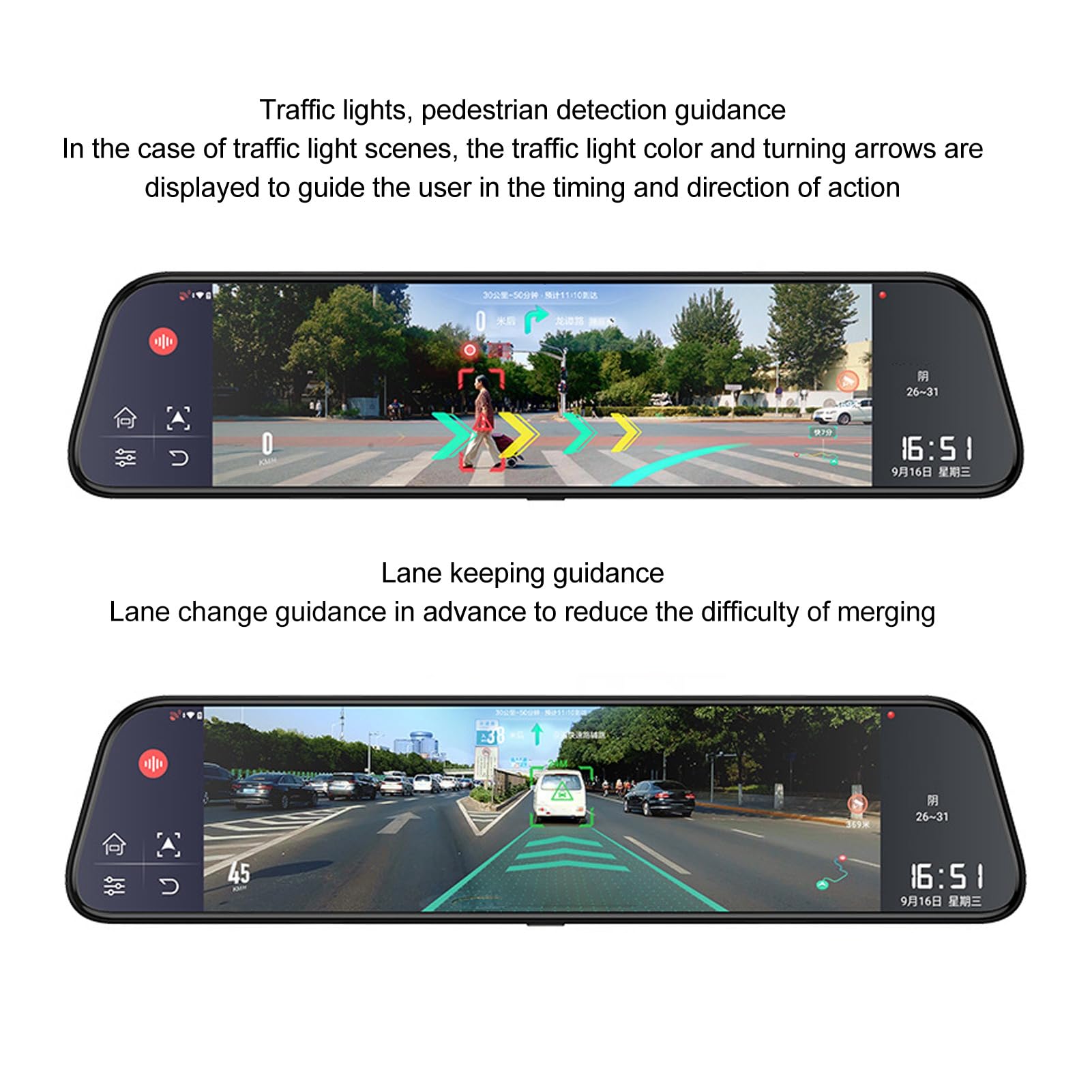 Dash Cam Con Specchio 12 Pollici - 1080P, Touch Screen, 4G WiFi, GPS, Parcheggio