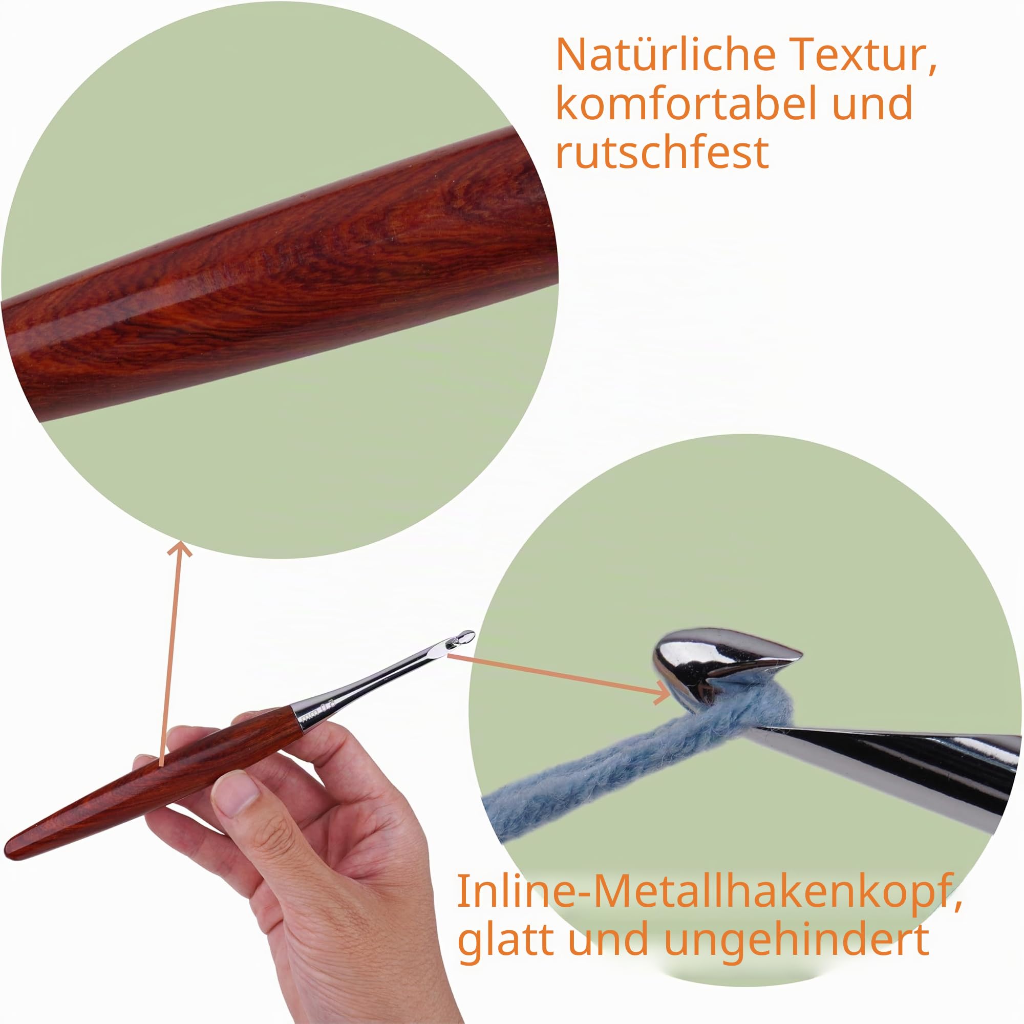 Austauschbares ergonomisches Häkelnadel-Set, Inline-Anfänger-Häkelnadel-Set, glatter Griff, Holzgriff mit rotem Etui für arthritische Hände, 9 Größen, 3,5 mm - 8 mm | Leichtes Häkelnadel-Set, glatter Metallhaken, Häkelnadeln für arthritische Hände, Anfäng