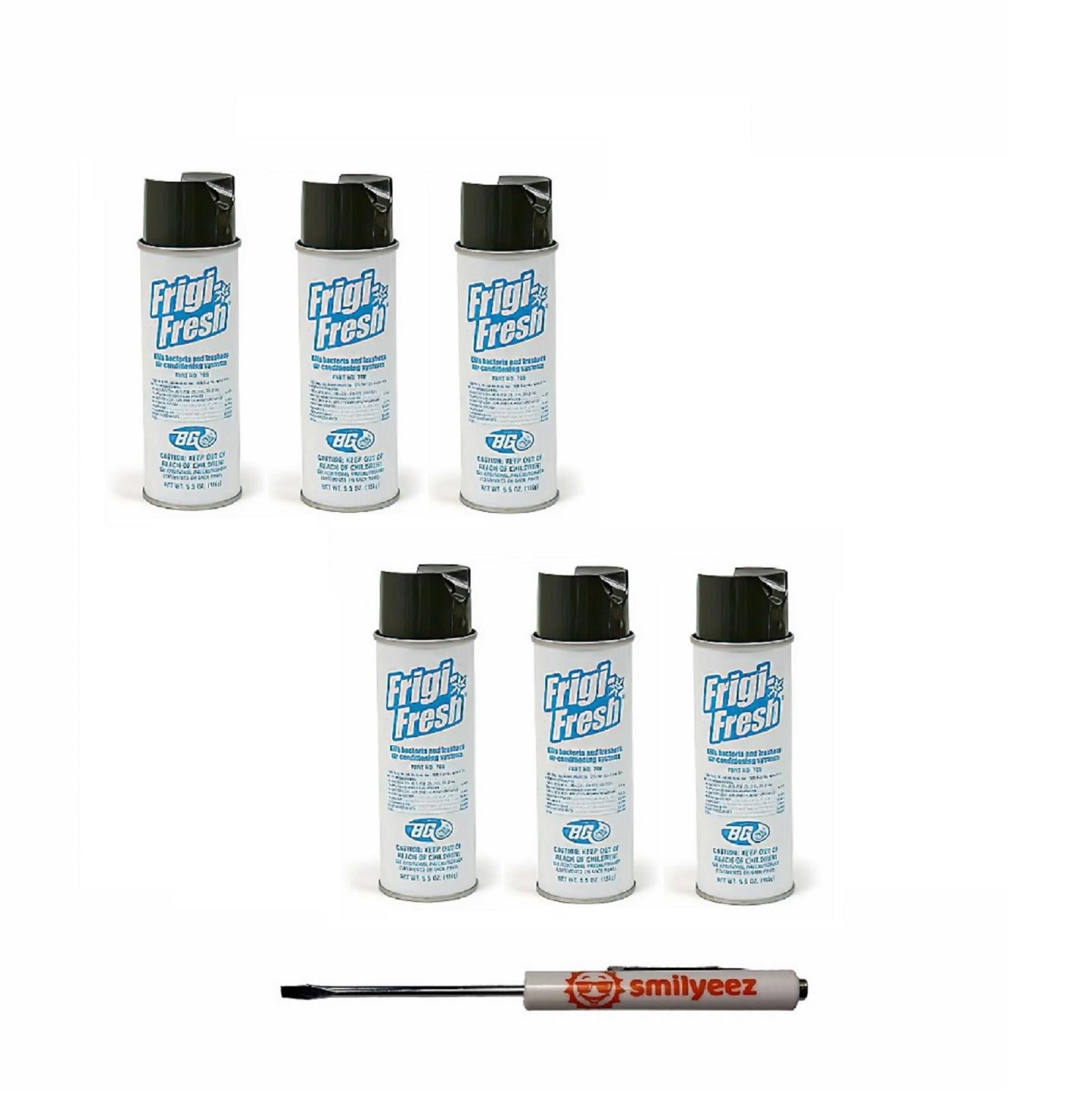 Smilyeez Listing for BG Frigi-Fresh Automotive Air Conditioning Cleaner and Freshener Spray (5.5 oz.) PN 708 (6 Cans) - Eliminate Odors - with Pocket Screwdriver