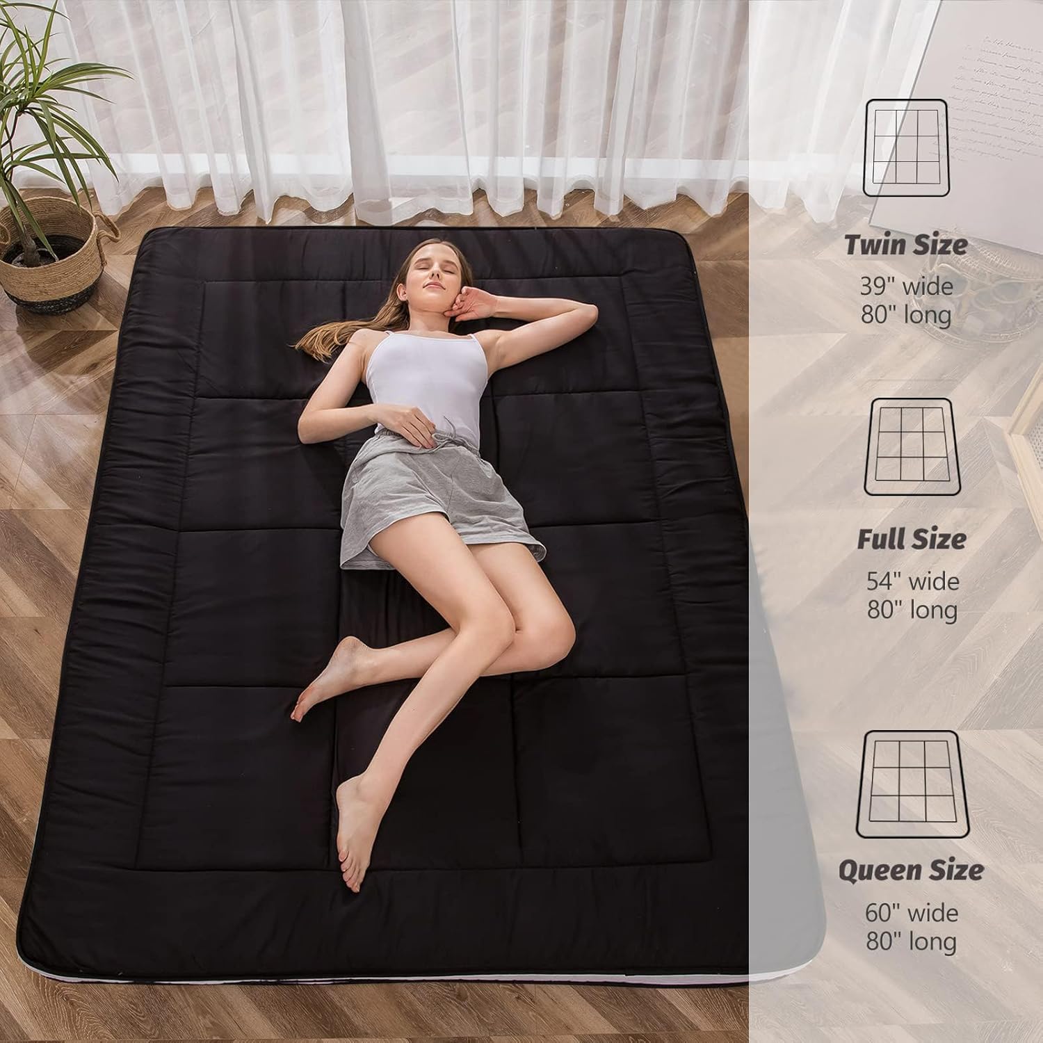 MAXYOYO King Futon Mattress Foam Mattress Topper, Japanese Floor Mattress Foldable Mattress Futon Mattress Pad Guest Mattress, Extra Thick Folding Floor Couch for Adults, Black