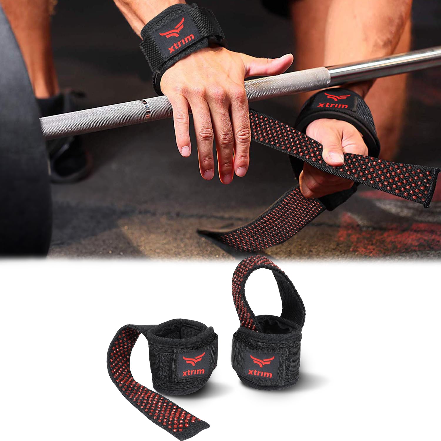 XTRIM Silicon Coated Weightlifting Strap with Wrist Support for Weight Training, Gym Workout, Bodybuilding, Strength Training (Red, Set of 2) (B07TCXDGW8) Amazon Price History, Amazon Price Tracker