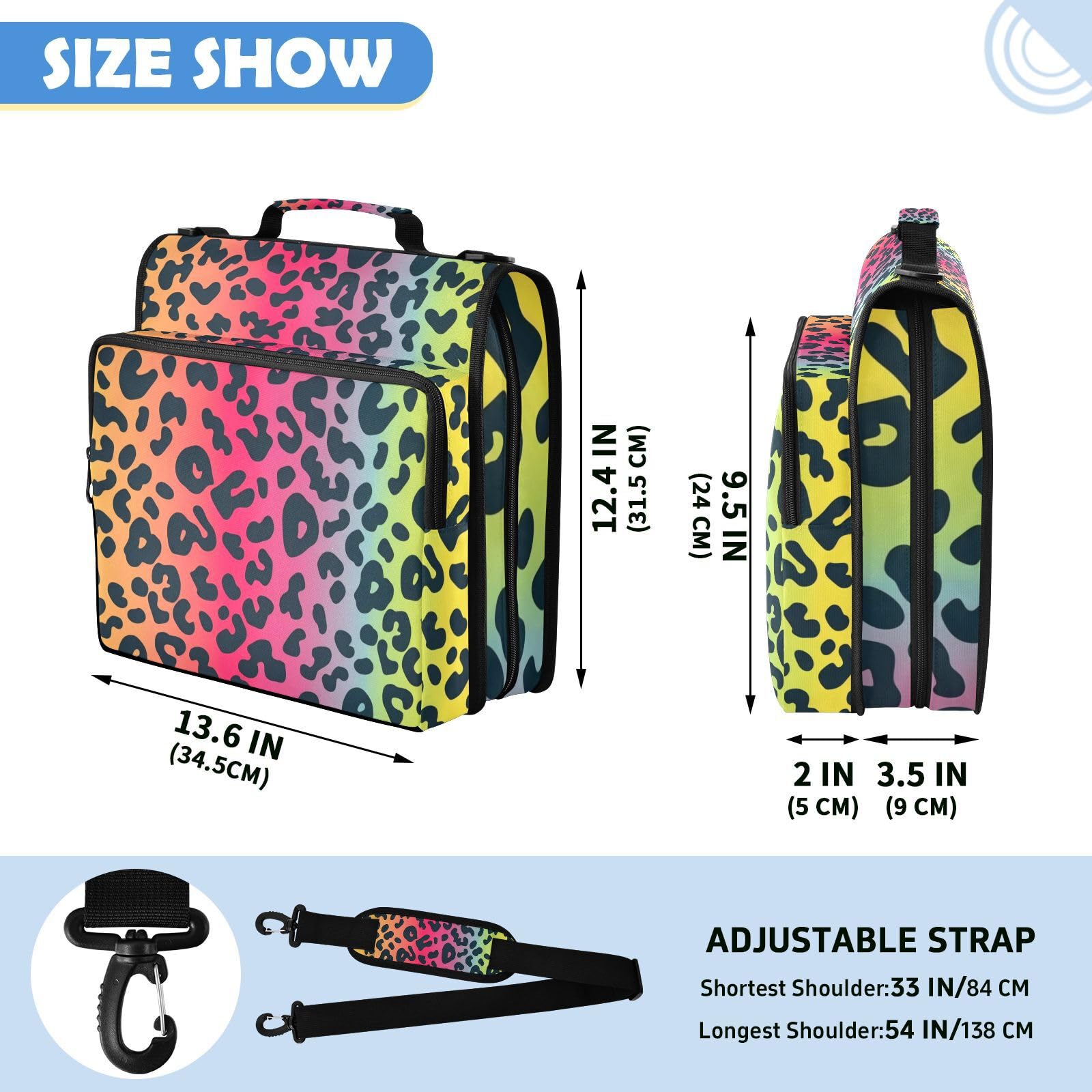 Bolsa de carpeta de 3 anillos con cremallera y estampado colorido de