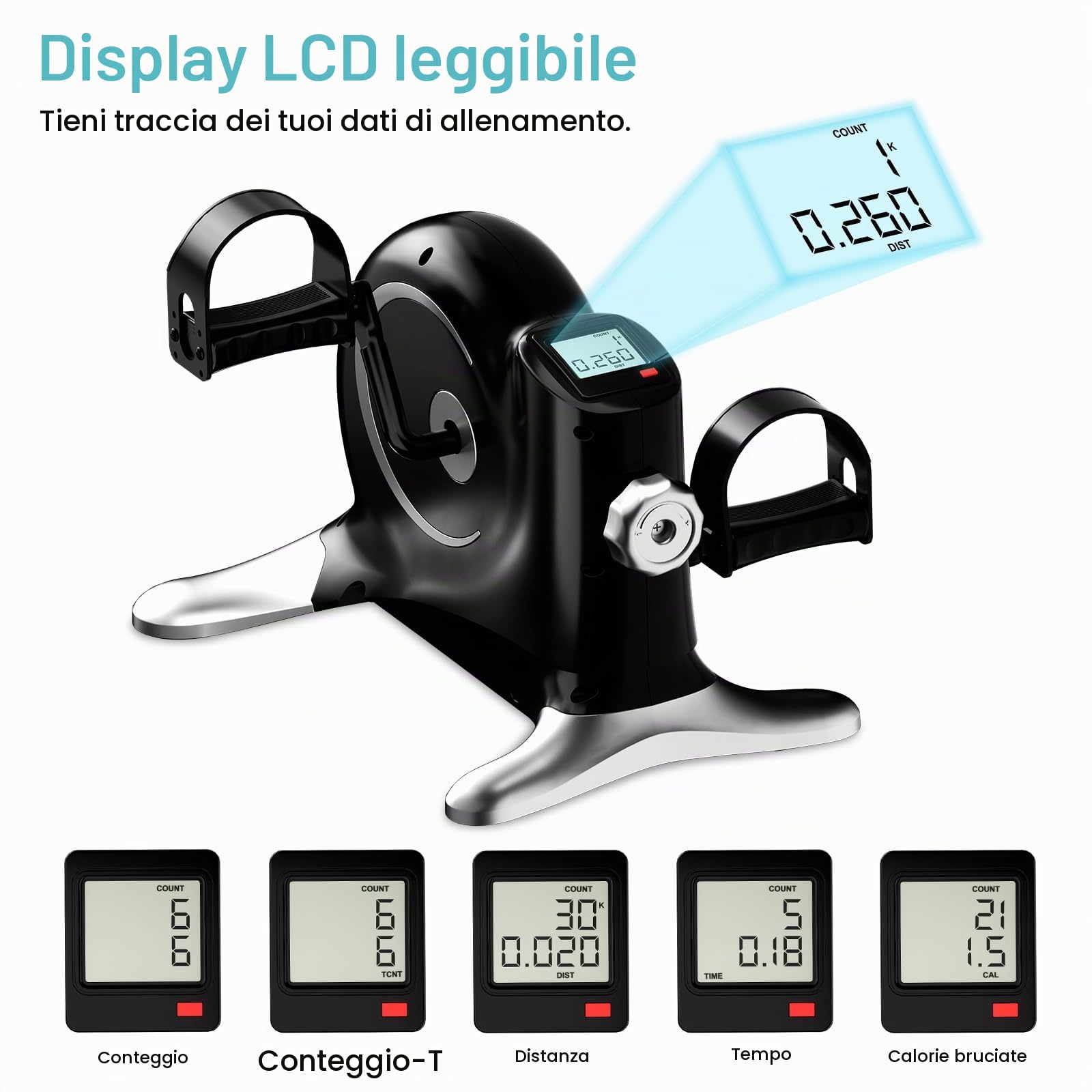 TODO Mini Cyclette a Pedale per Anziani, Pedaliera Riabilitazione per Casa e Ufficio, Cyclette da Seduta Resistenza Regolabile & Cintura di Fissaggio, con LCD Display